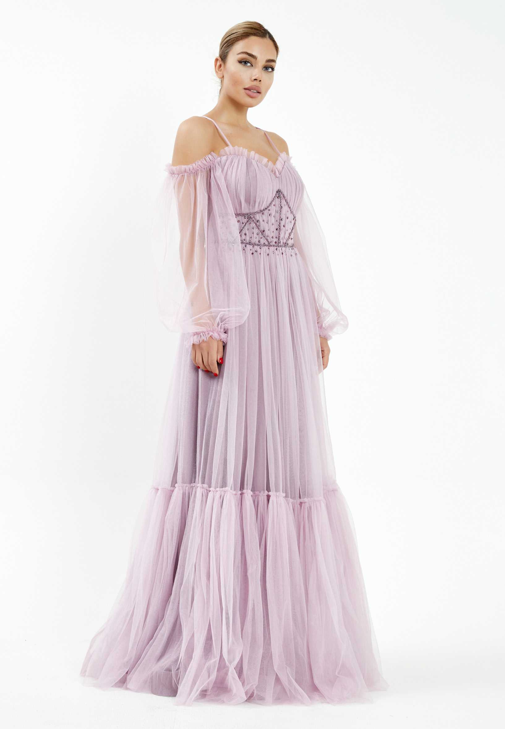 Off Shoulder Maxi Tulle A - Line Regular Wedding Guest Dress rmn2957 - Image 35