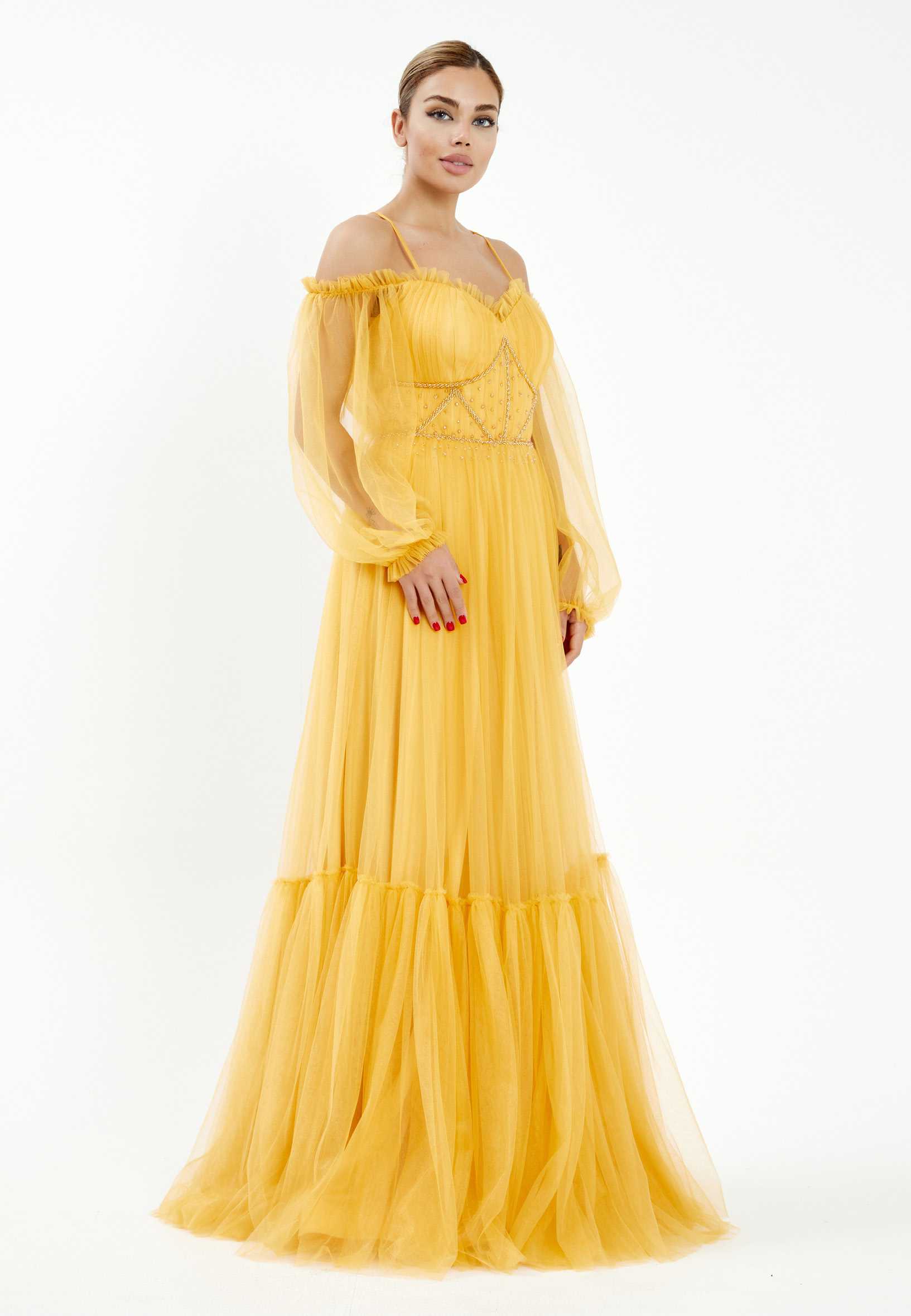 Off Shoulder Maxi Tulle A - Line Regular Wedding Guest Dress rmn2957 - Image 43