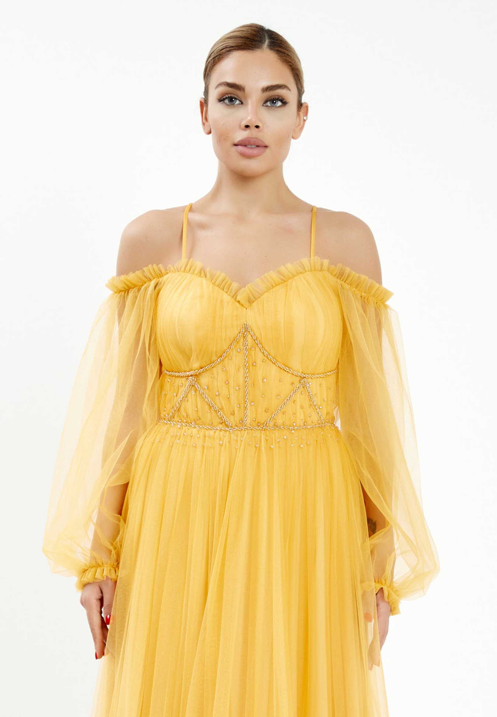 Off Shoulder Maxi Tulle A - Line Regular Wedding Guest Dress rmn2957 - Image 44