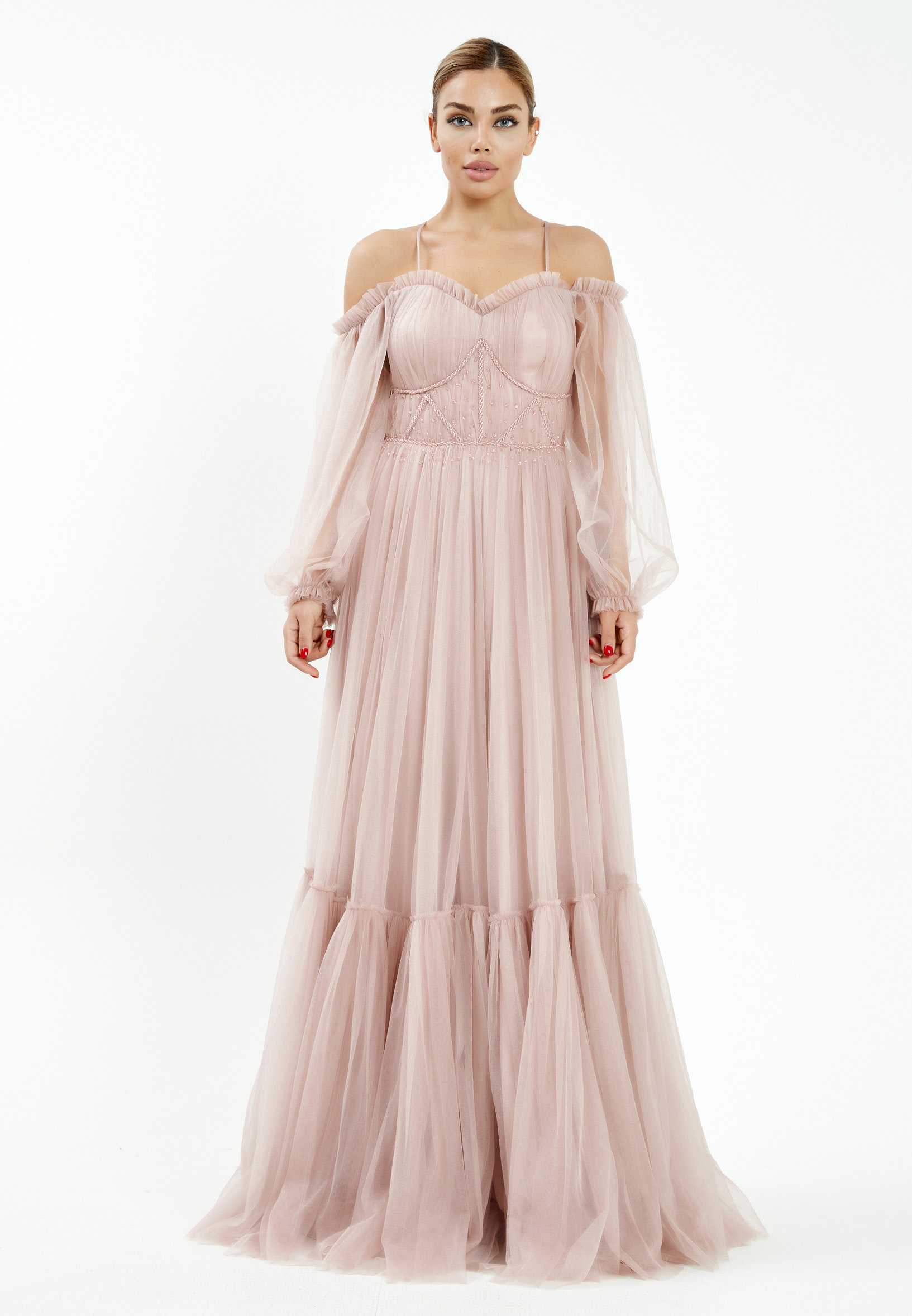 Off Shoulder Maxi Tulle A - Line Regular Wedding Guest Dress rmn2957 - Image 45