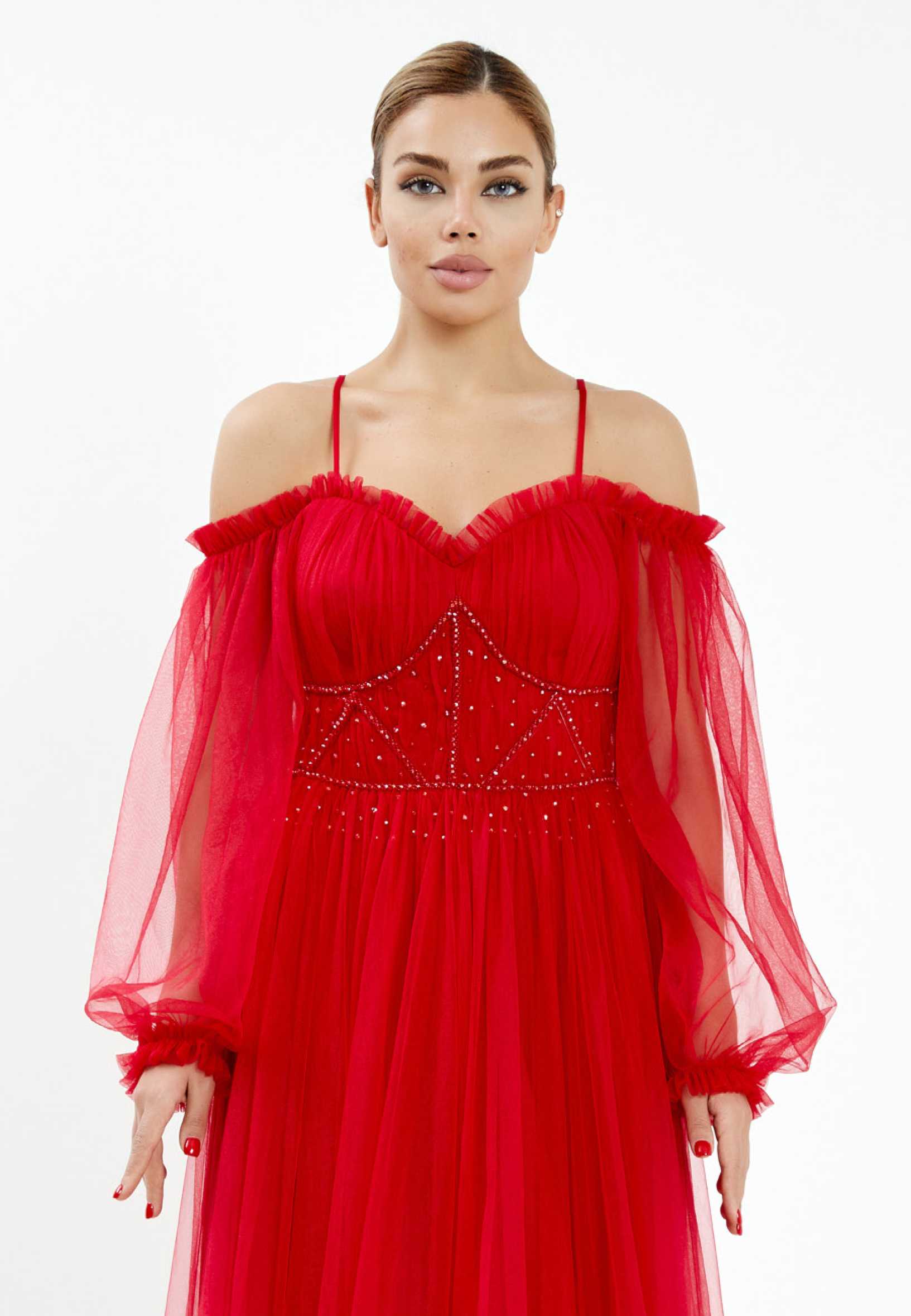 Off Shoulder Maxi Tulle A - Line Regular Wedding Guest Dress rmn2957 - Image 52