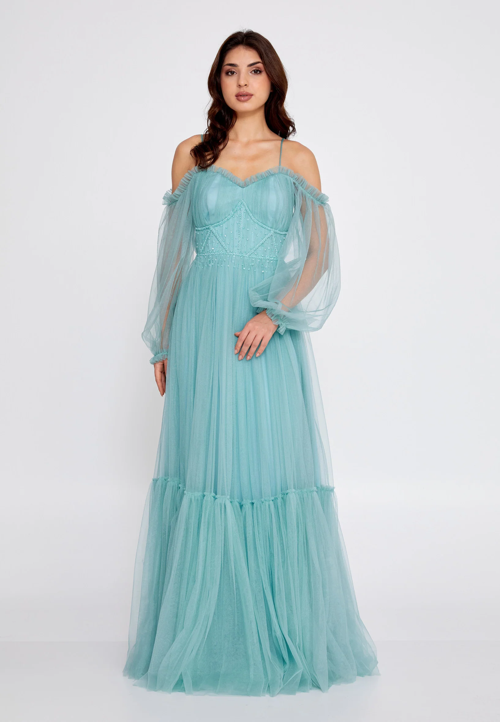 Off Shoulder Maxi Tulle A - Line Regular Wedding Guest Dress rmn2957 - Image 53