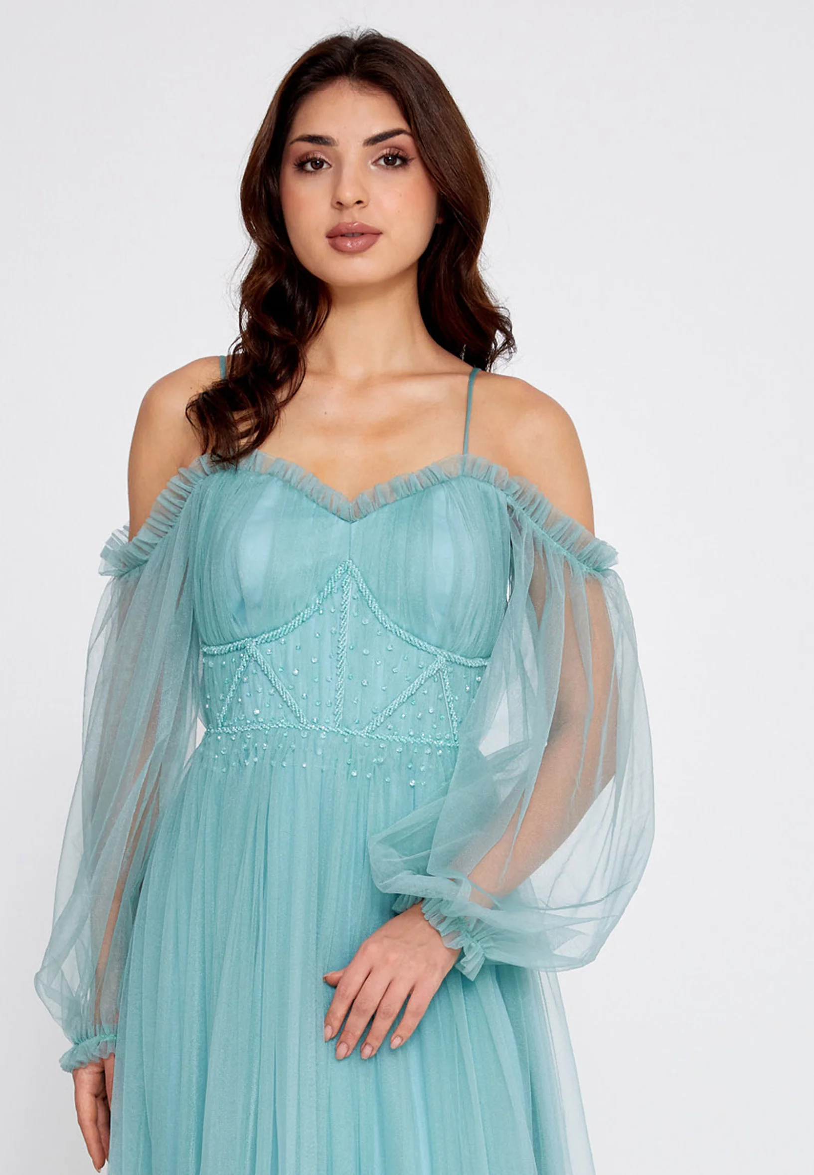 Off Shoulder Maxi Tulle A - Line Regular Wedding Guest Dress rmn2957 - Image 56