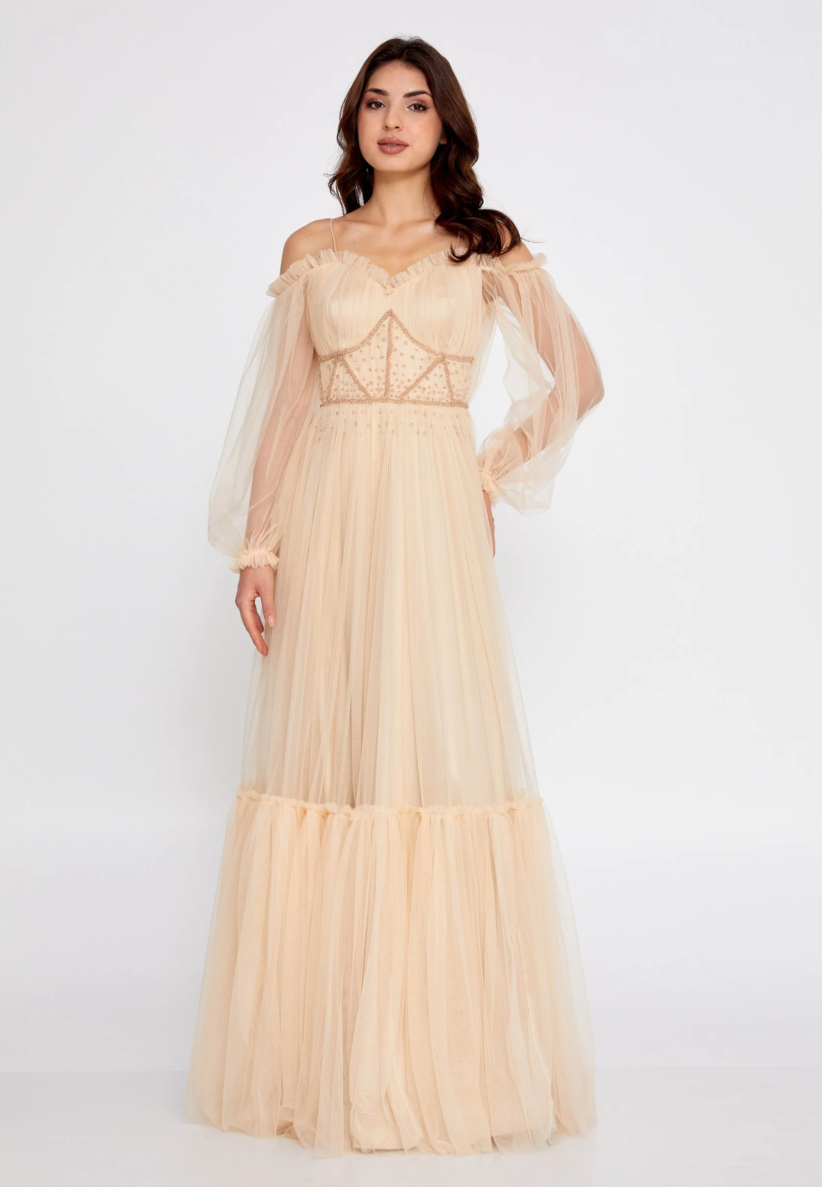 Off Shoulder Maxi Tulle A - Line Regular Wedding Guest Dress rmn2957 - Image 9