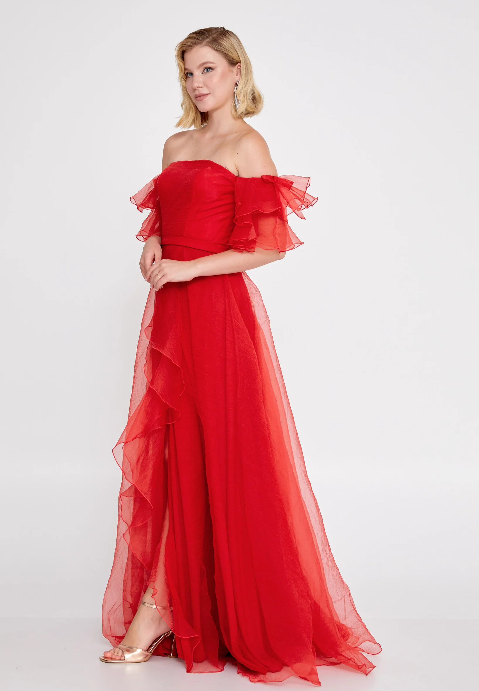 Off Shoulder Maxi Tulle A - Line Regular Wedding Guest Dress rmn3095 - Image 3