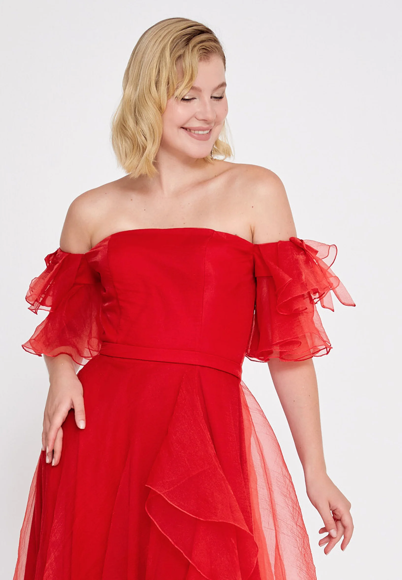 Off Shoulder Maxi Tulle A - Line Regular Wedding Guest Dress rmn3095 - Image 4