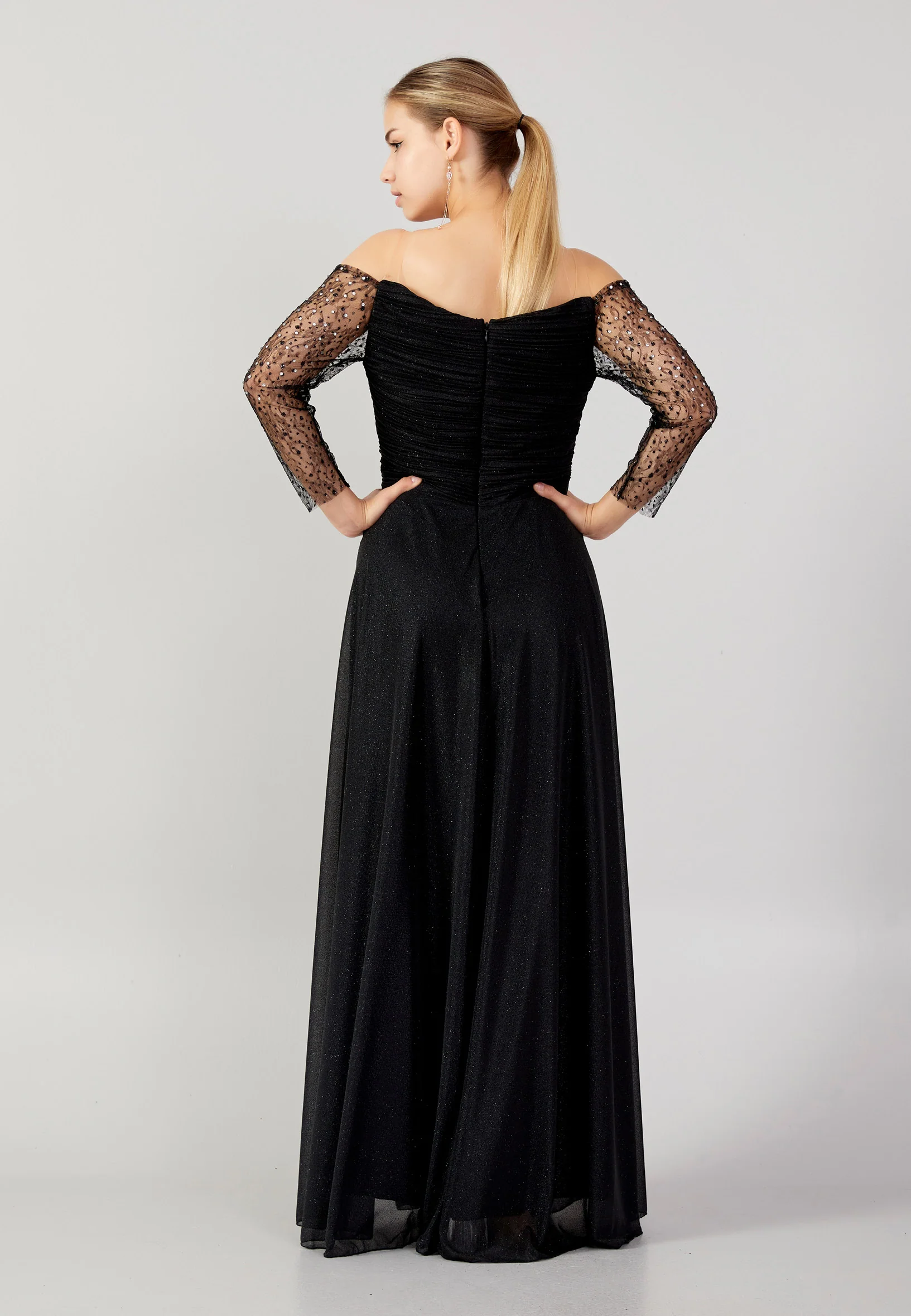 Off Shoulder Maxi Tulle Column Plus Size Wedding Guest Dress prl725 - Image 2