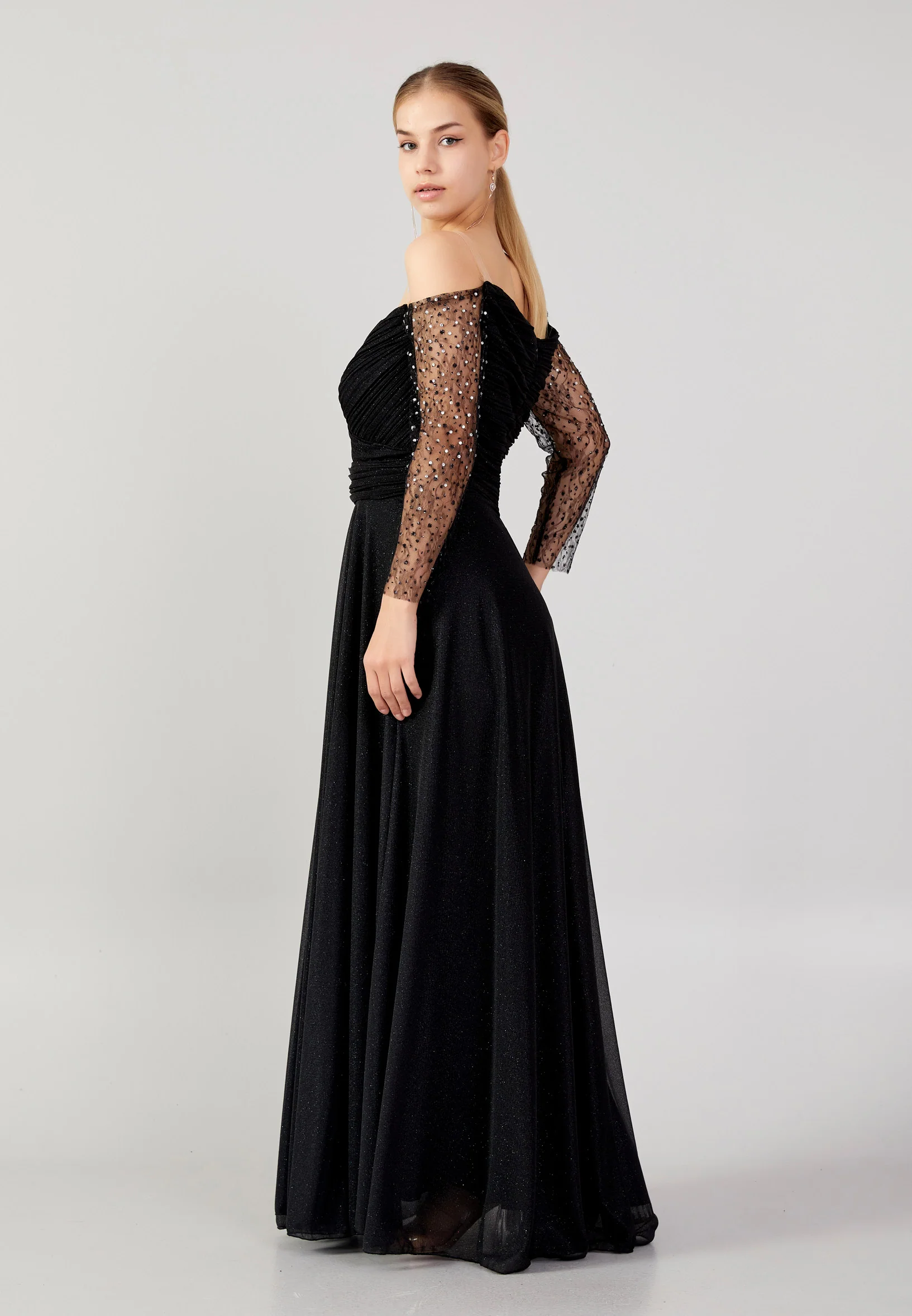 Off Shoulder Maxi Tulle Column Plus Size Wedding Guest Dress prl725 - Image 3