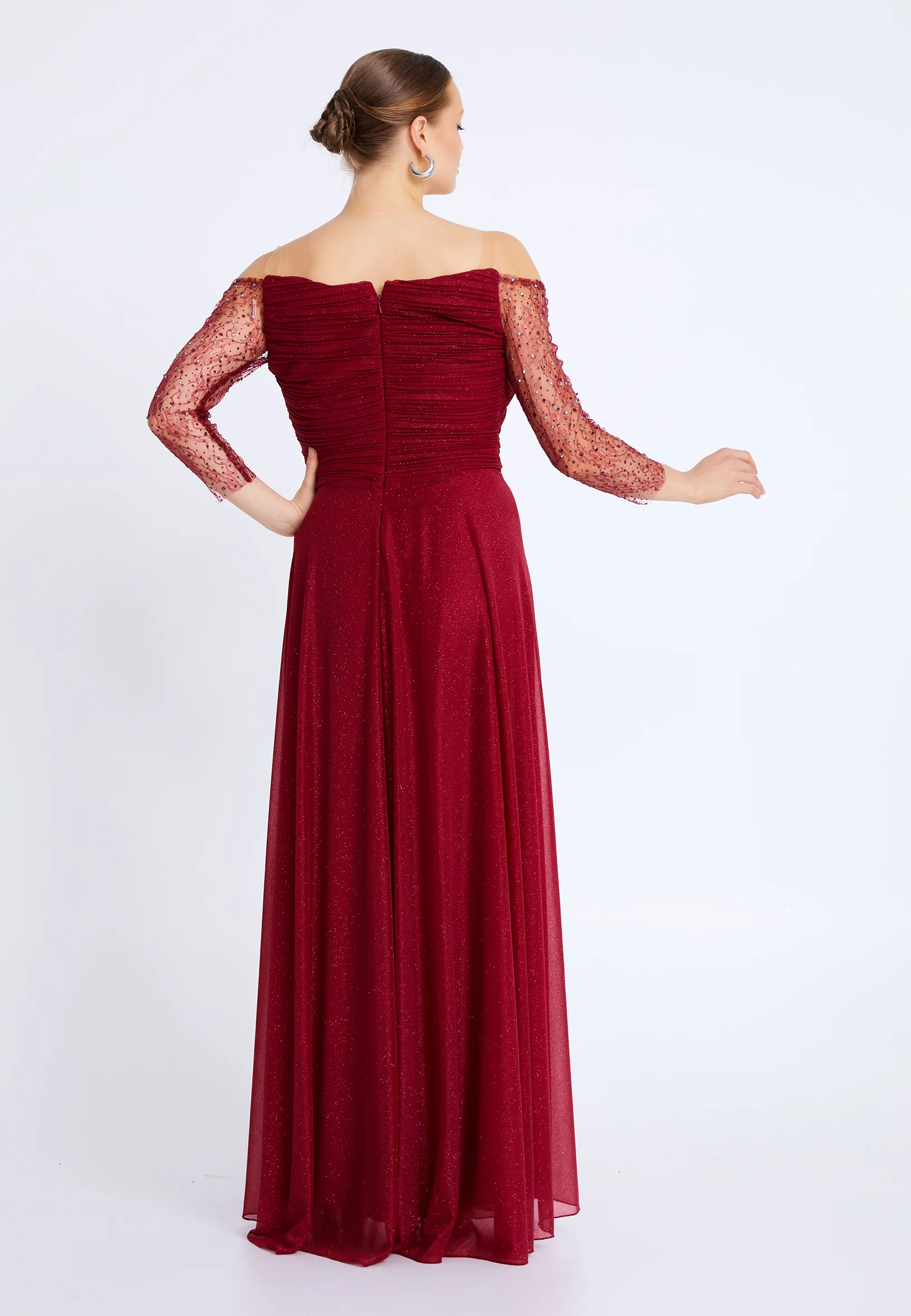 Off Shoulder Maxi Tulle Column Plus Size Wedding Guest Dress prl725 - Image 7