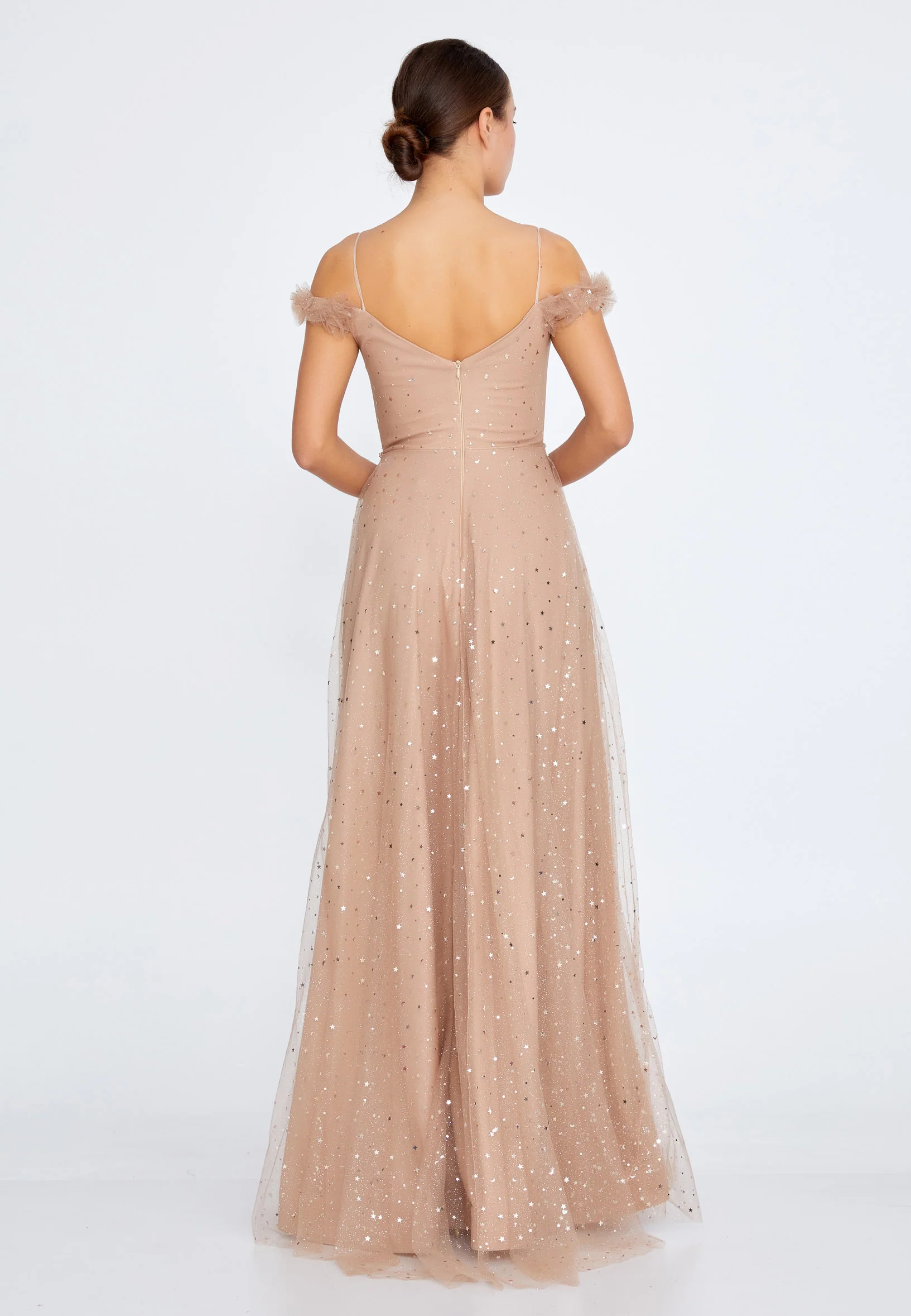 Off Shoulder Maxi Tulle Column Regular Prom Dress liw1326 - Image 2