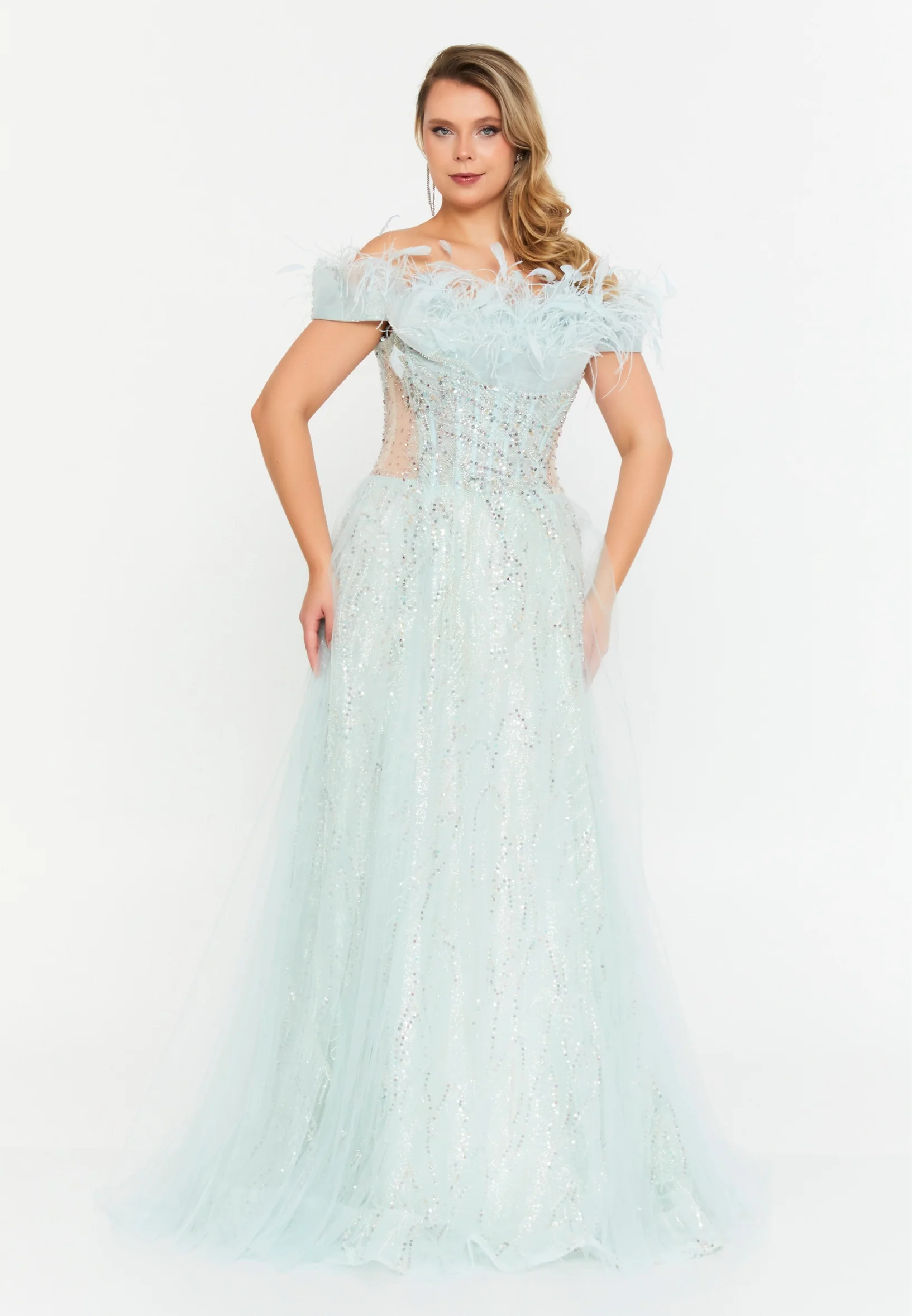 Off Shoulder Maxi Tulle Column Regular Prom Dress mtc04-31