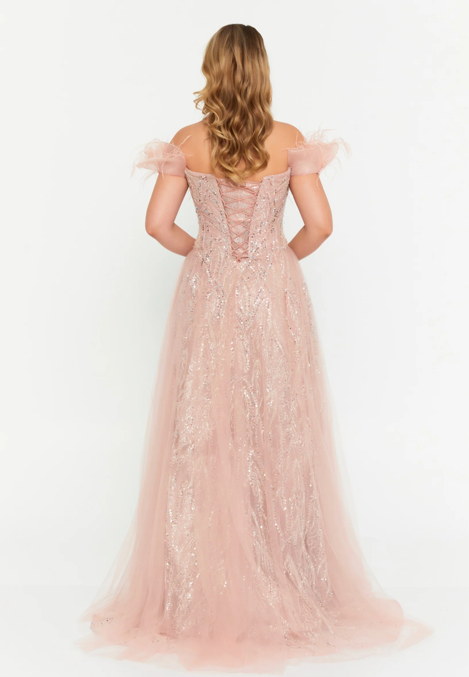 Off Shoulder Maxi Tulle Column Regular Prom Dress mtc04-31 - Image 6
