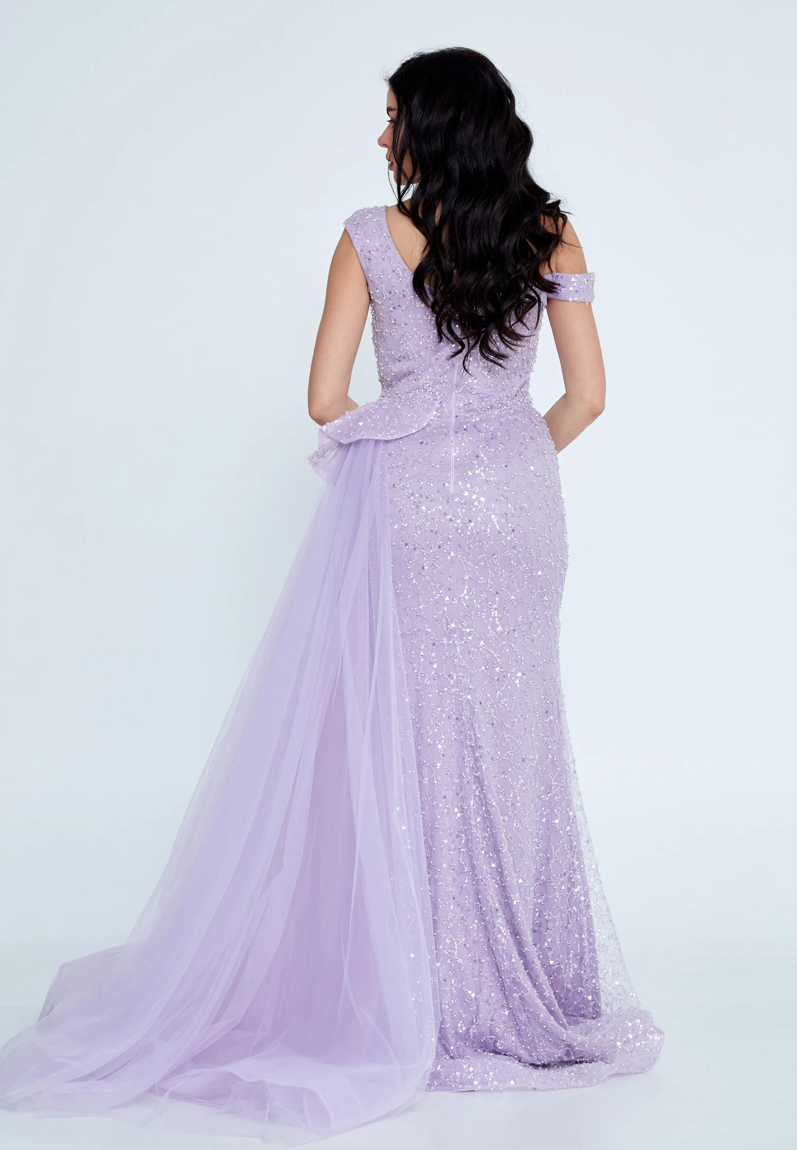 Off Shoulder Maxi Tulle Column Regular Prom Dress mti0603 - Image 10