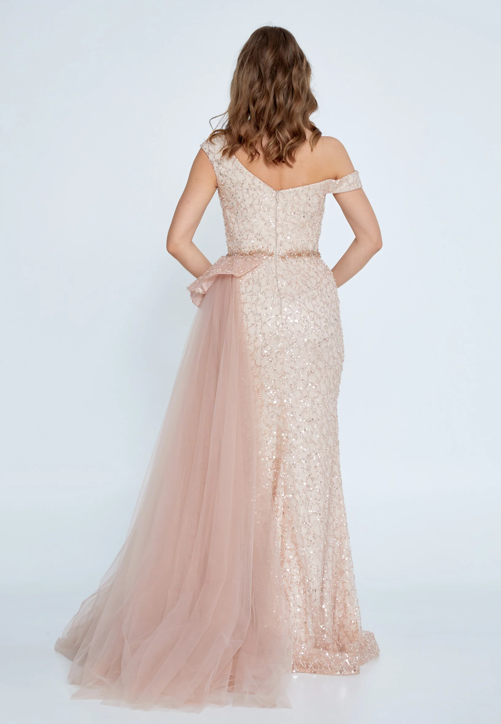 Off Shoulder Maxi Tulle Column Regular Prom Dress mti0603 - Image 2
