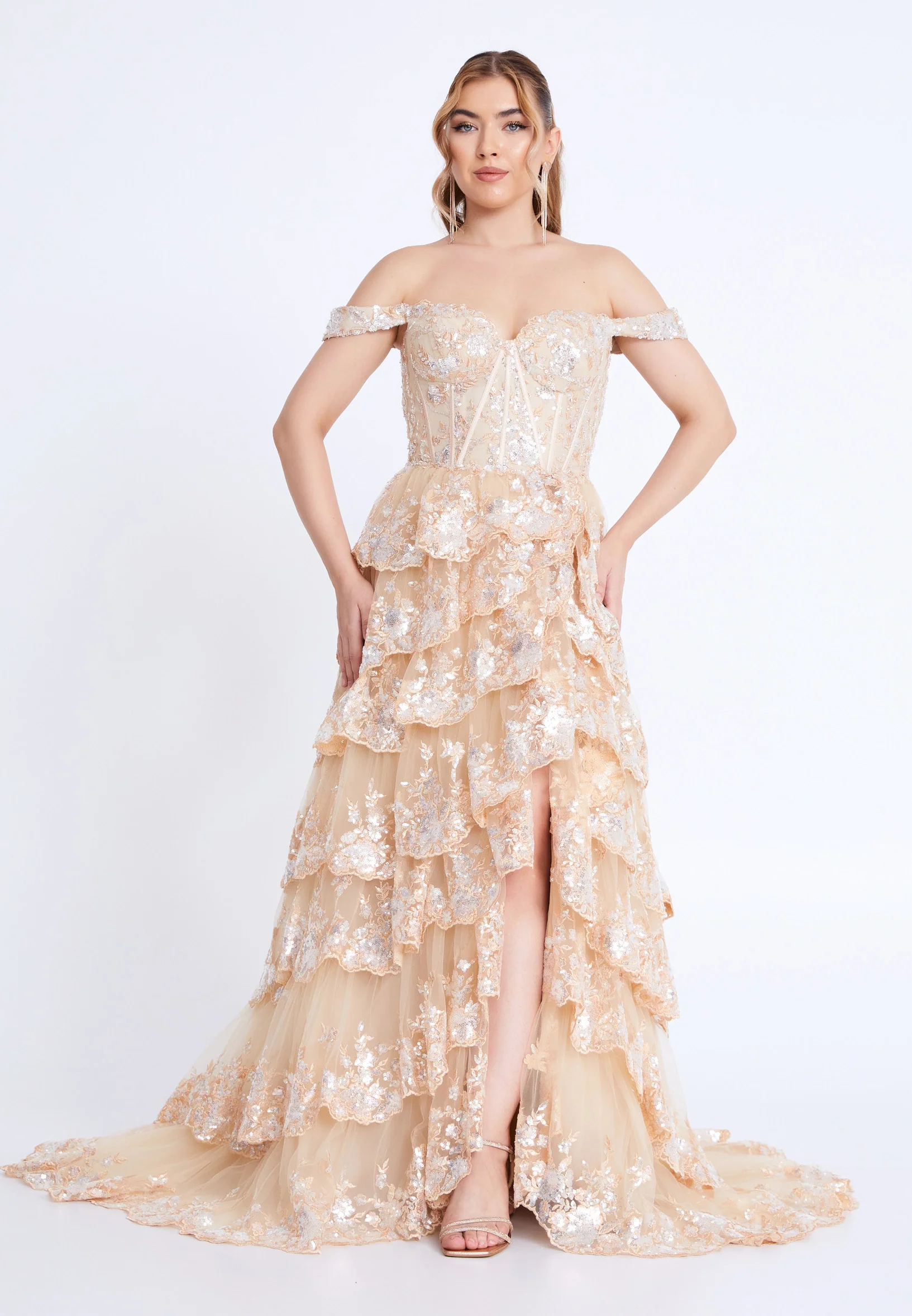 Off Shoulder Maxi Tulle Column Regular Prom Dress mti1109