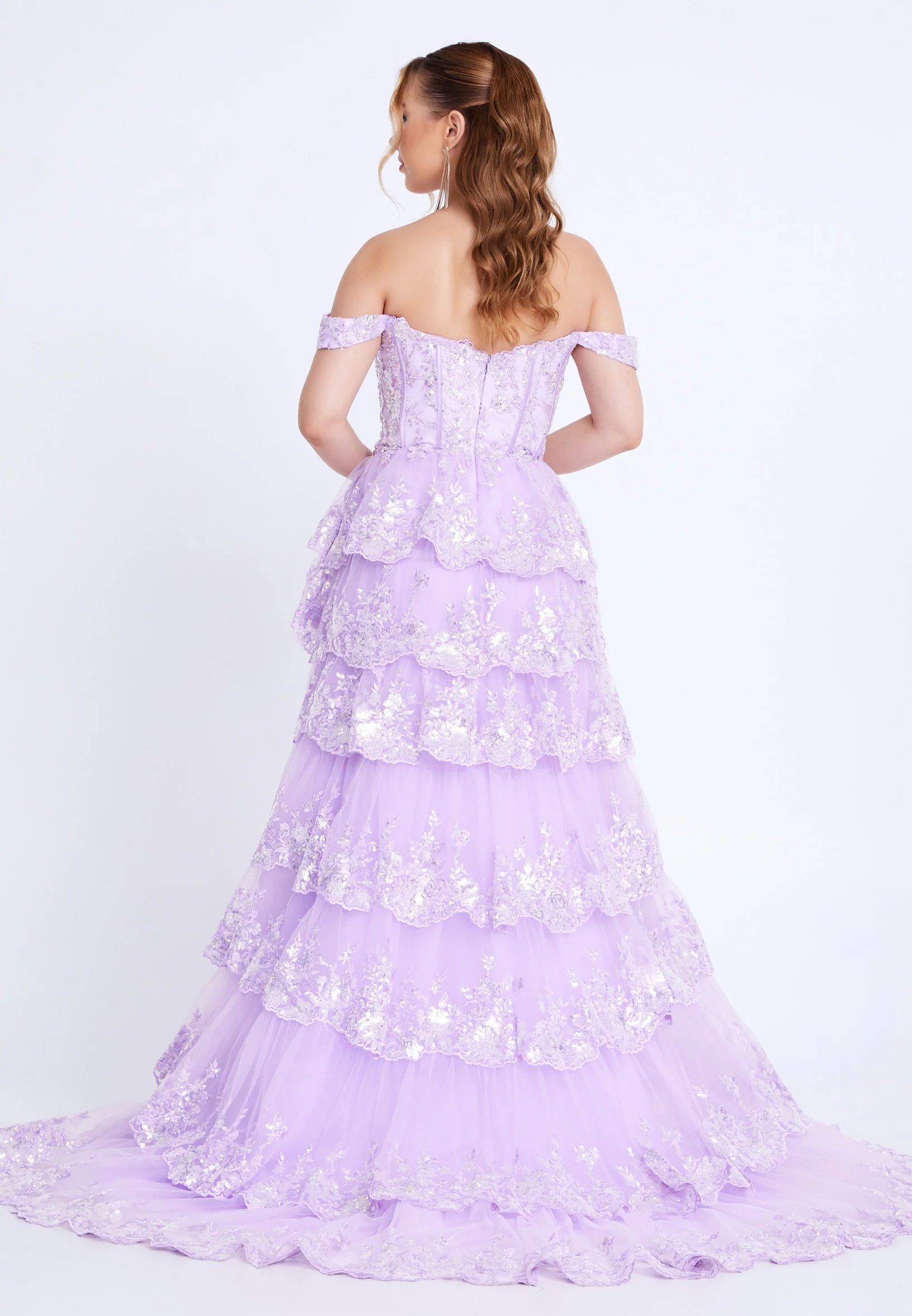 Off Shoulder Maxi Tulle Column Regular Prom Dress mti1109 - Image 10