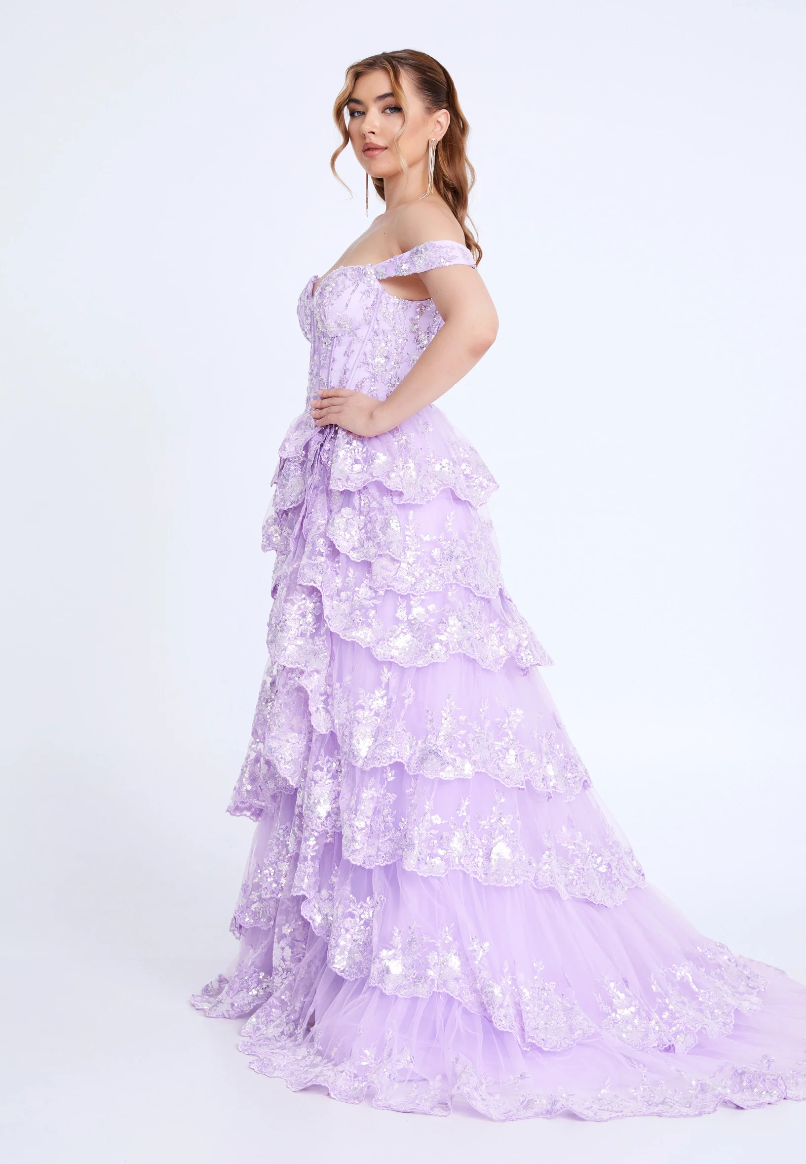Off Shoulder Maxi Tulle Column Regular Prom Dress mti1109 - Image 11