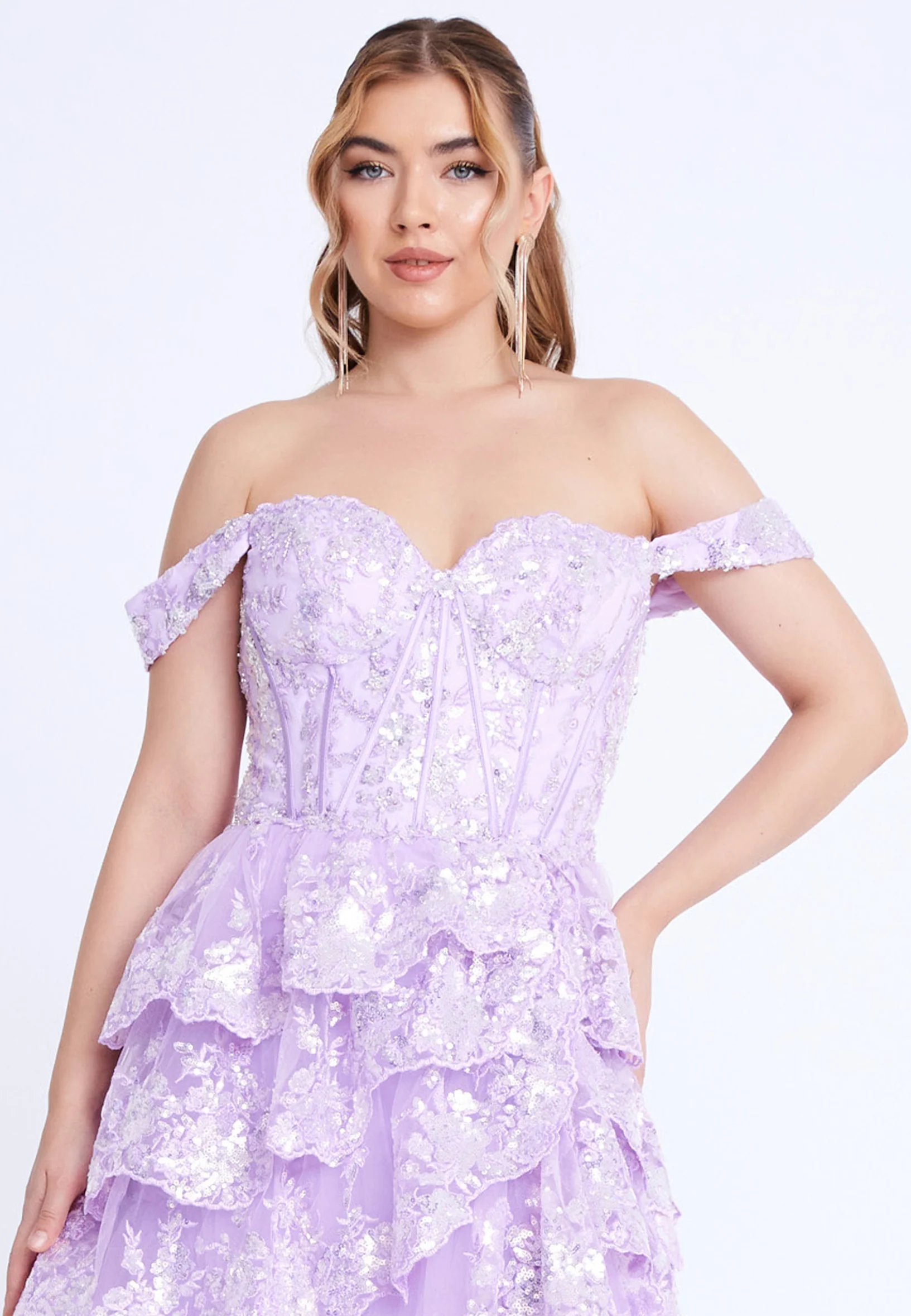Off Shoulder Maxi Tulle Column Regular Prom Dress mti1109 - Image 12