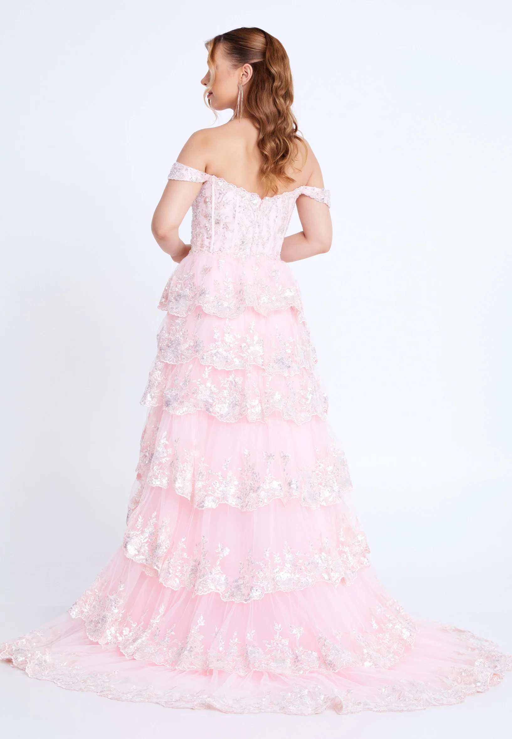 Off Shoulder Maxi Tulle Column Regular Prom Dress mti1109 - Image 14
