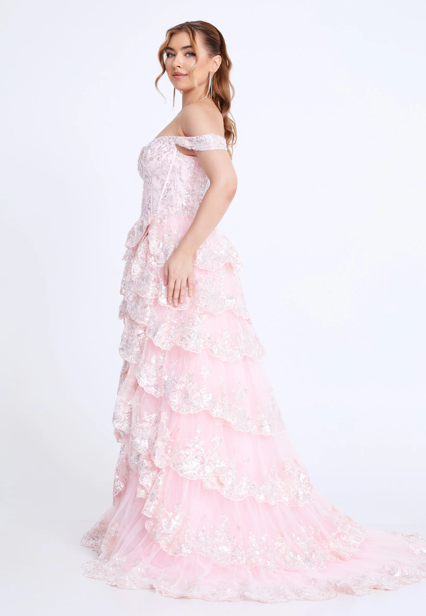 Off Shoulder Maxi Tulle Column Regular Prom Dress mti1109 - Image 15