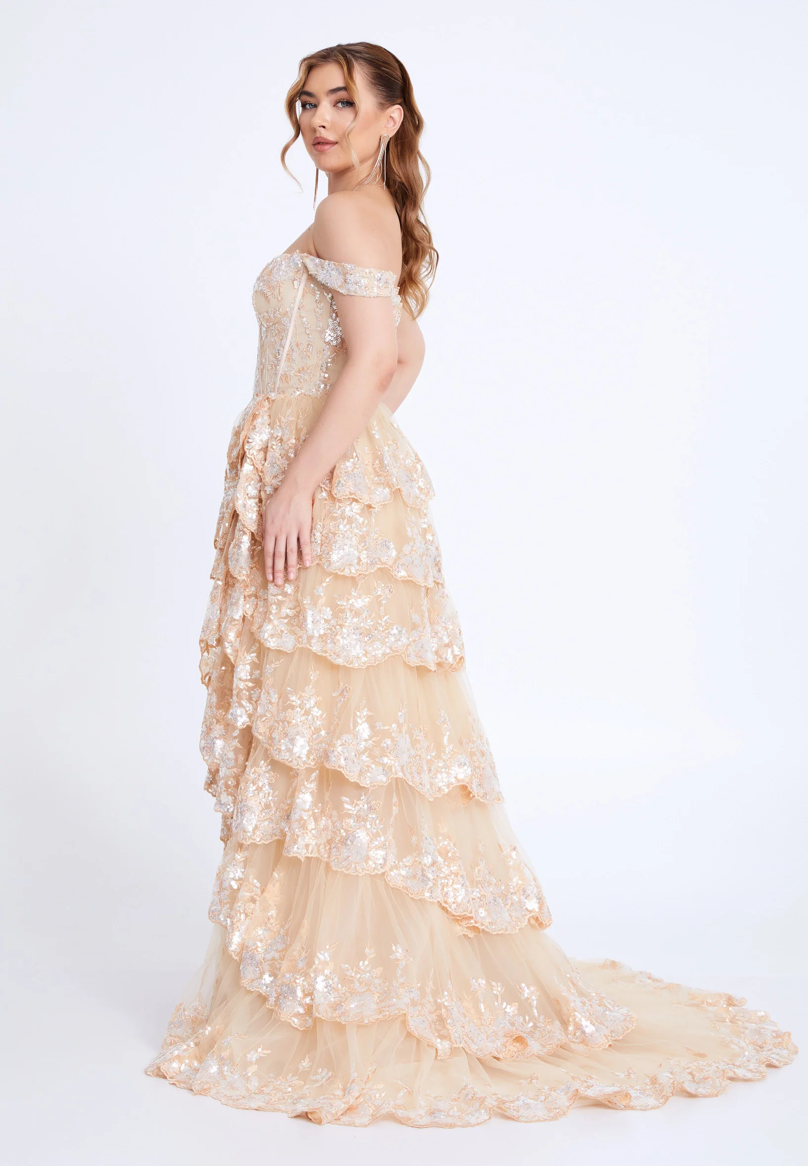 Off Shoulder Maxi Tulle Column Regular Prom Dress mti1109 - Image 3