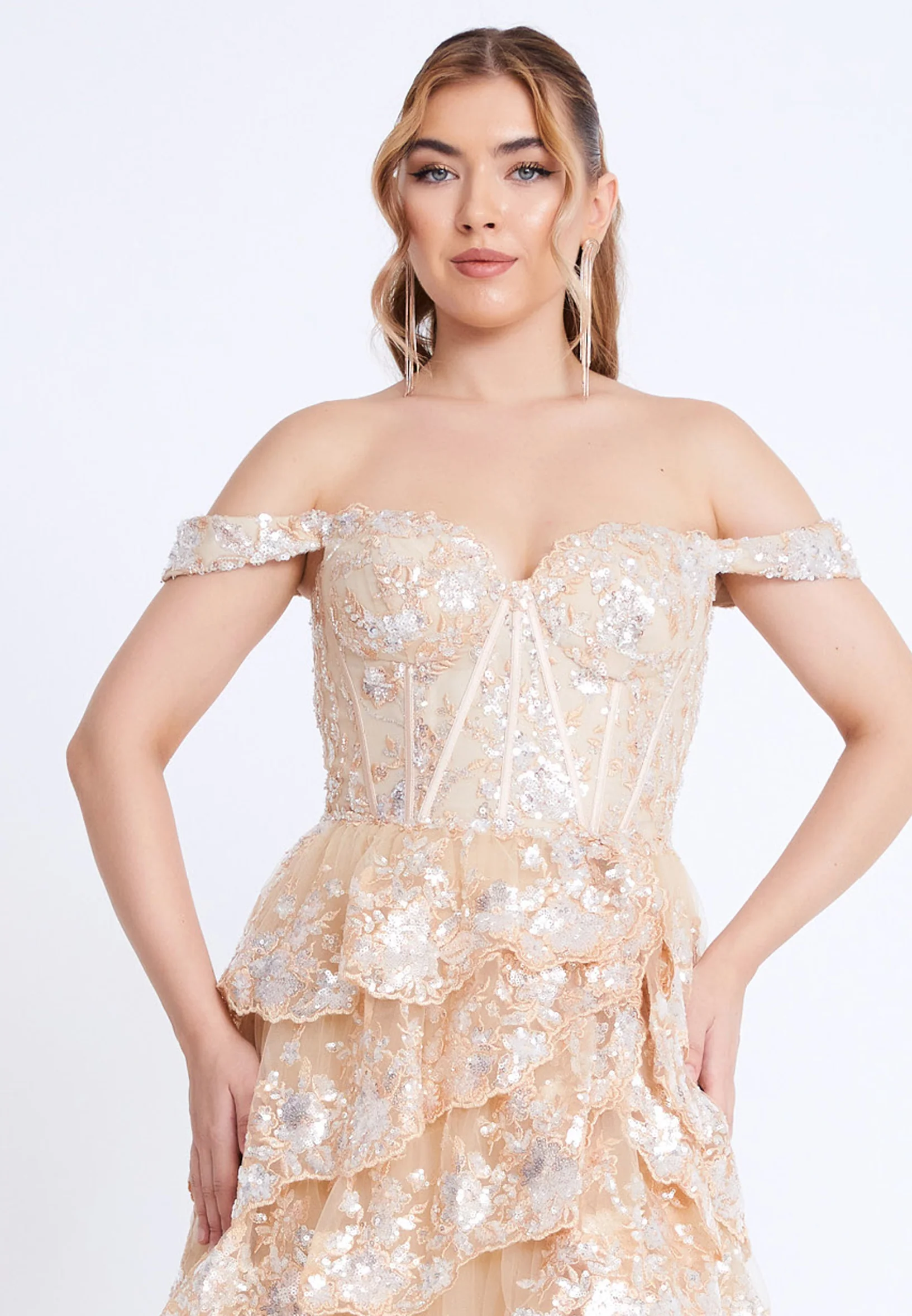 Off Shoulder Maxi Tulle Column Regular Prom Dress mti1109 - Image 4