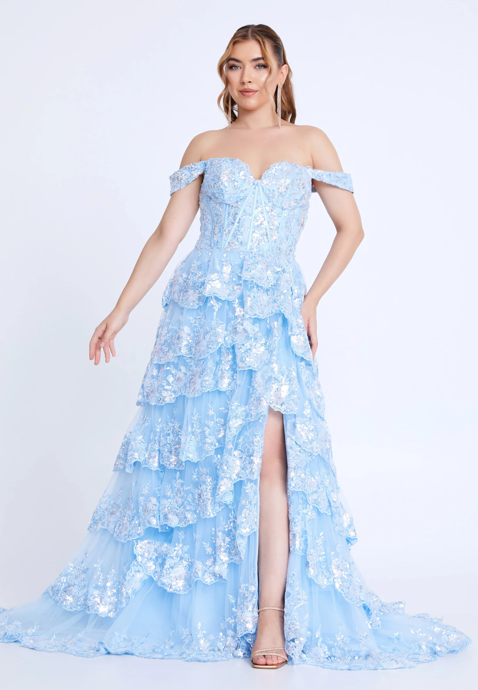 Off Shoulder Maxi Tulle Column Regular Prom Dress mti1109 - Image 5