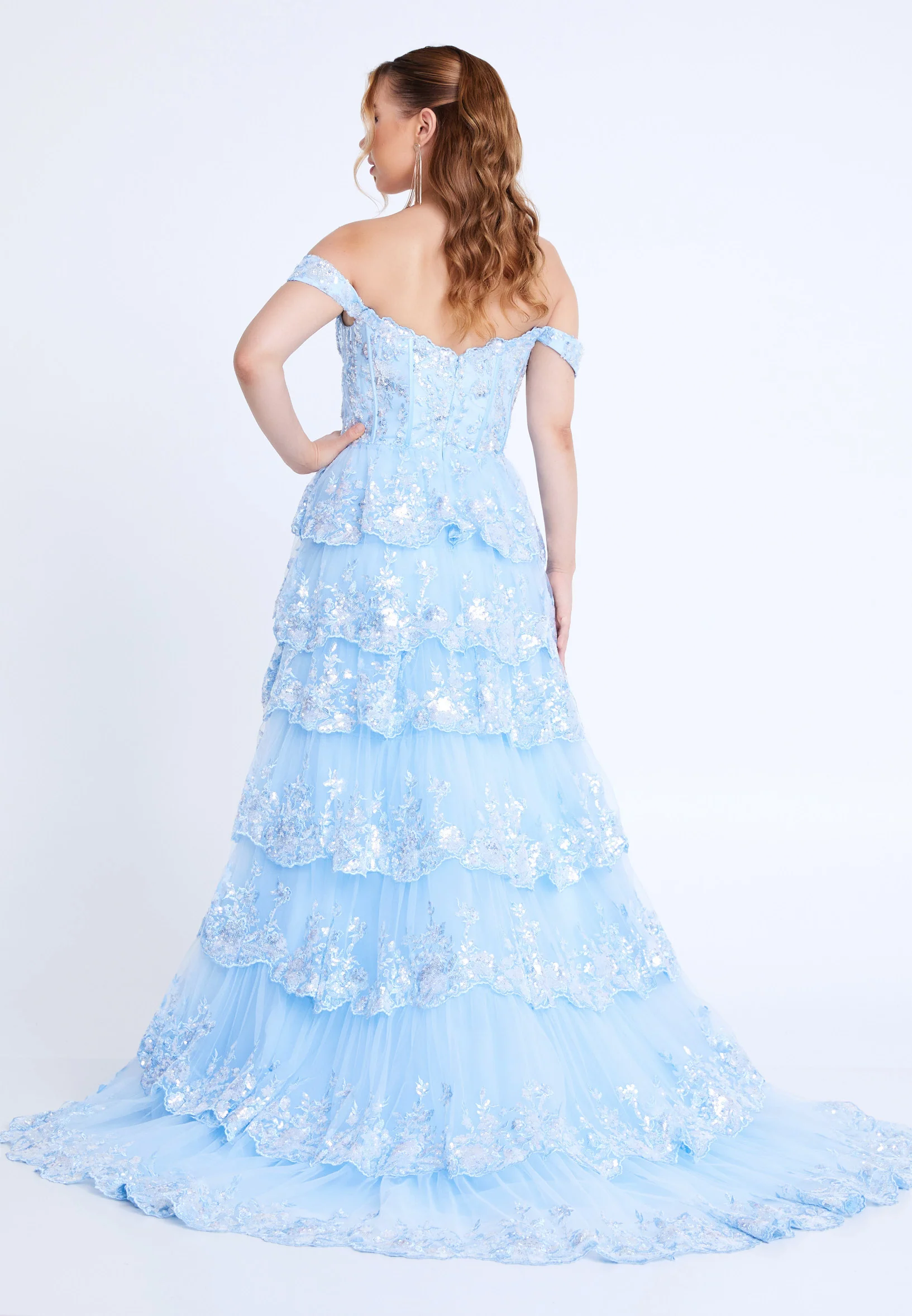 Off Shoulder Maxi Tulle Column Regular Prom Dress mti1109 - Image 6