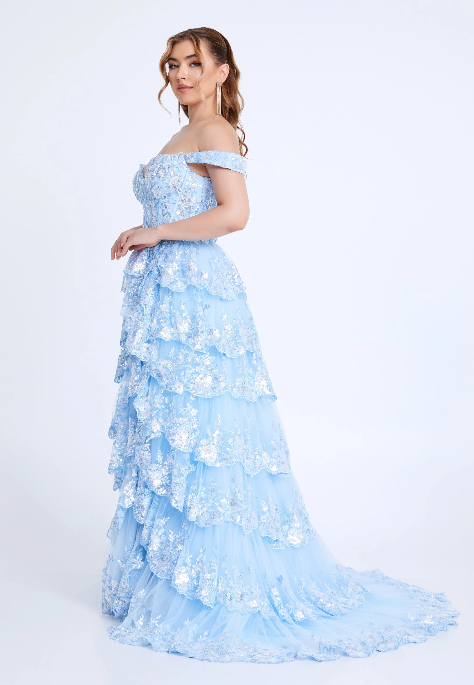 Off Shoulder Maxi Tulle Column Regular Prom Dress mti1109 - Image 7