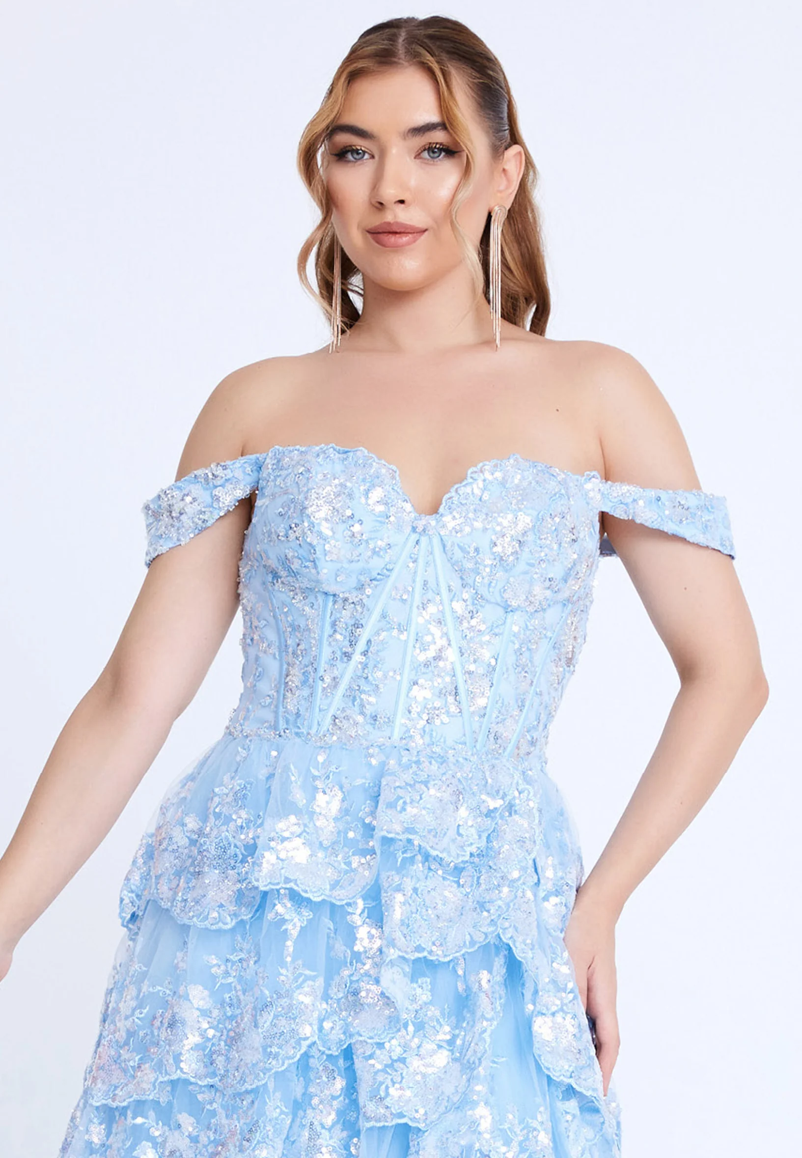 Off Shoulder Maxi Tulle Column Regular Prom Dress mti1109 - Image 8