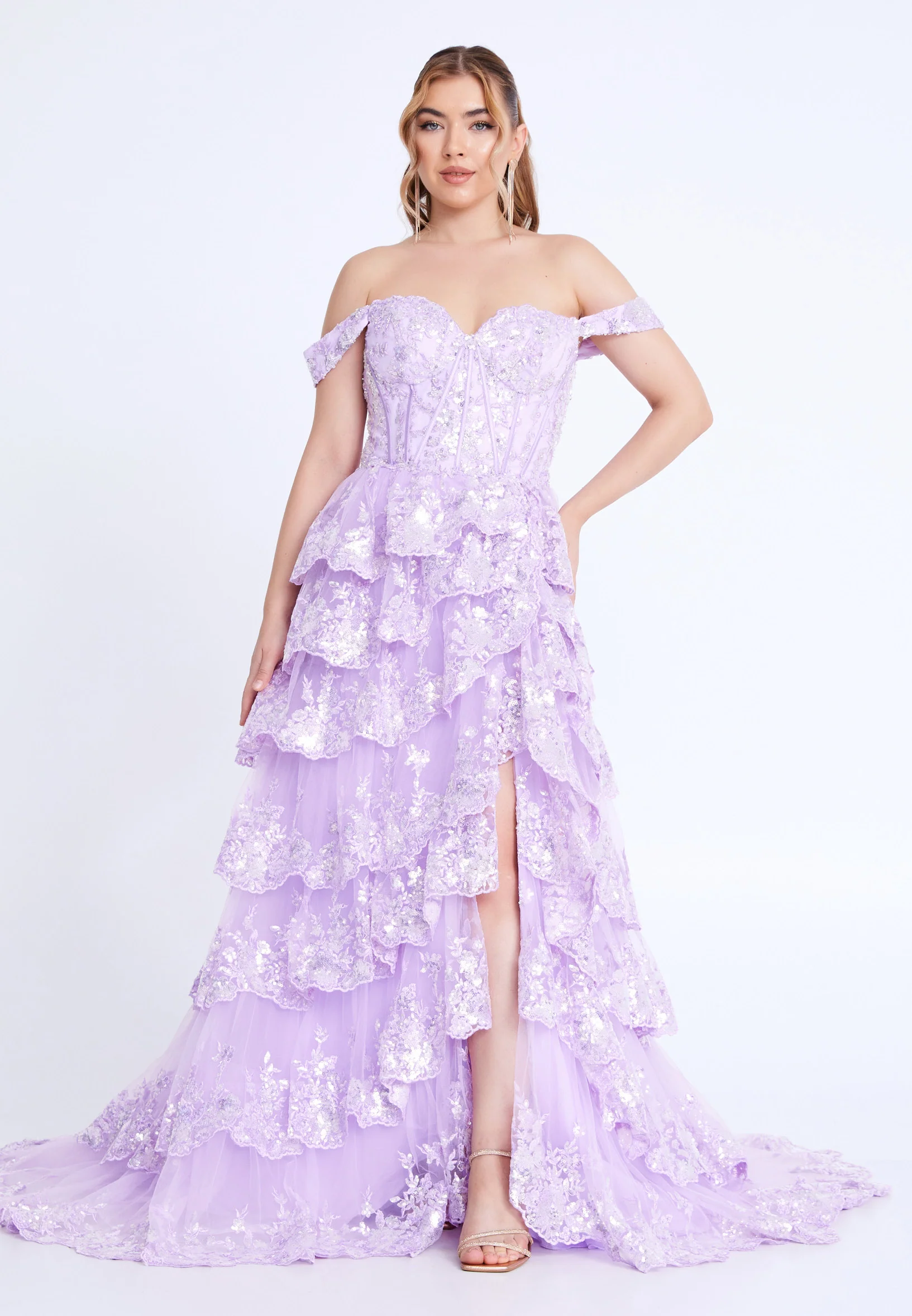 Off Shoulder Maxi Tulle Column Regular Prom Dress mti1109 - Image 9