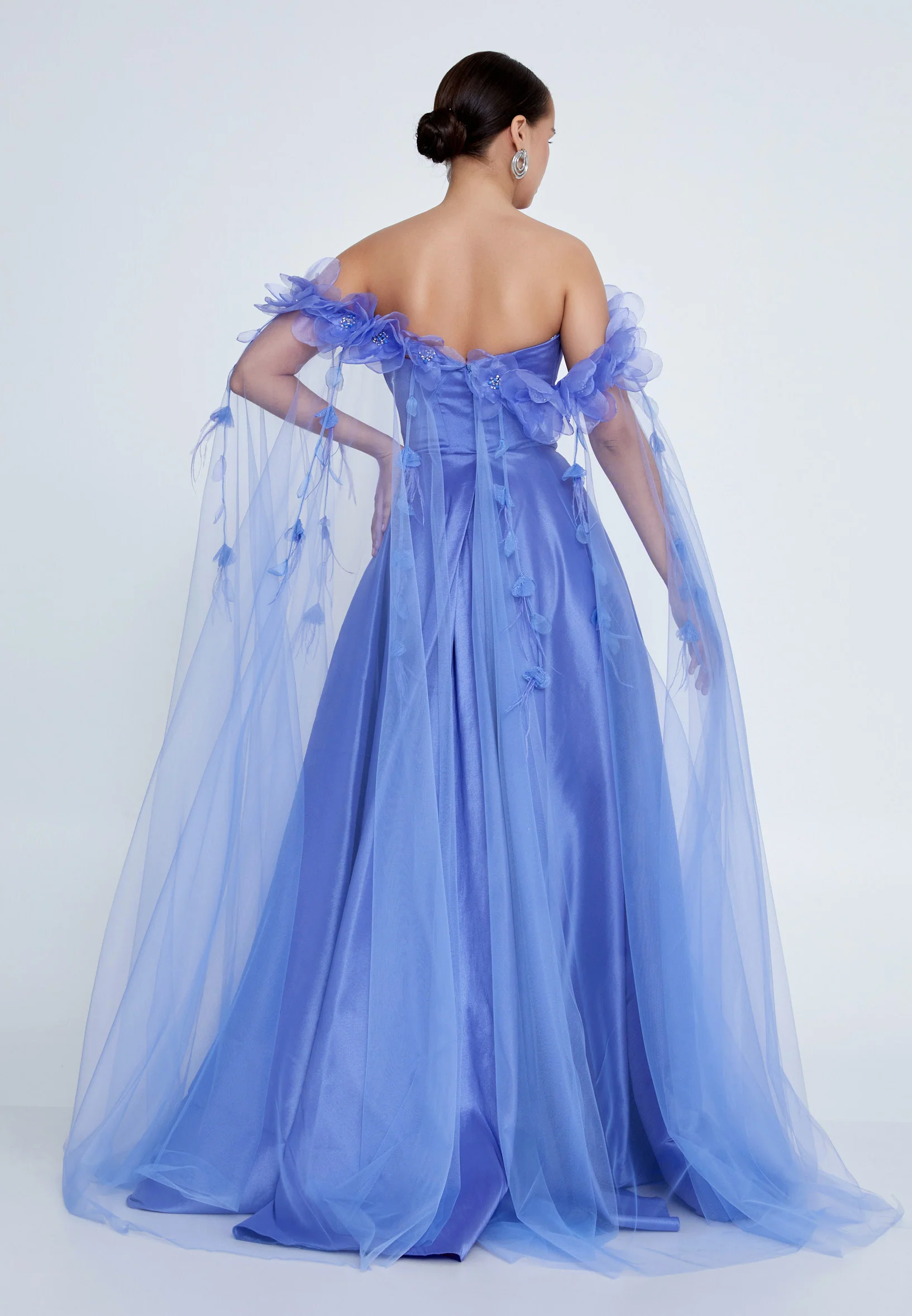Off Shoulder Maxi Tulle Column Regular Prom Dress prl089 - Image 2