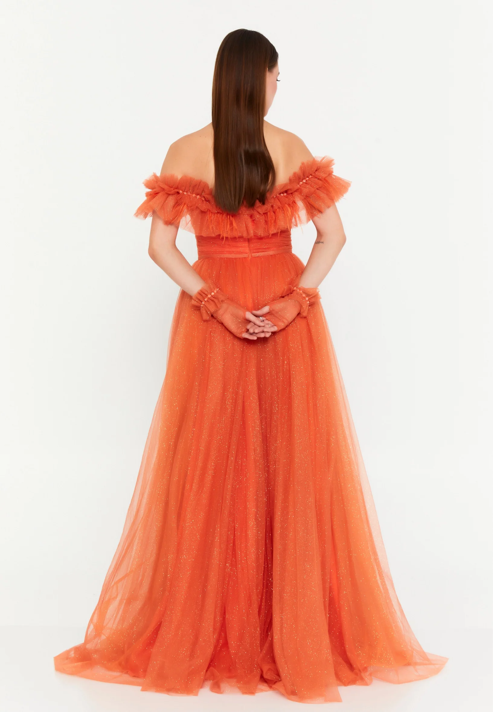 Off Shoulder Maxi Tulle Column Regular Prom Dress prl712 - Image 10