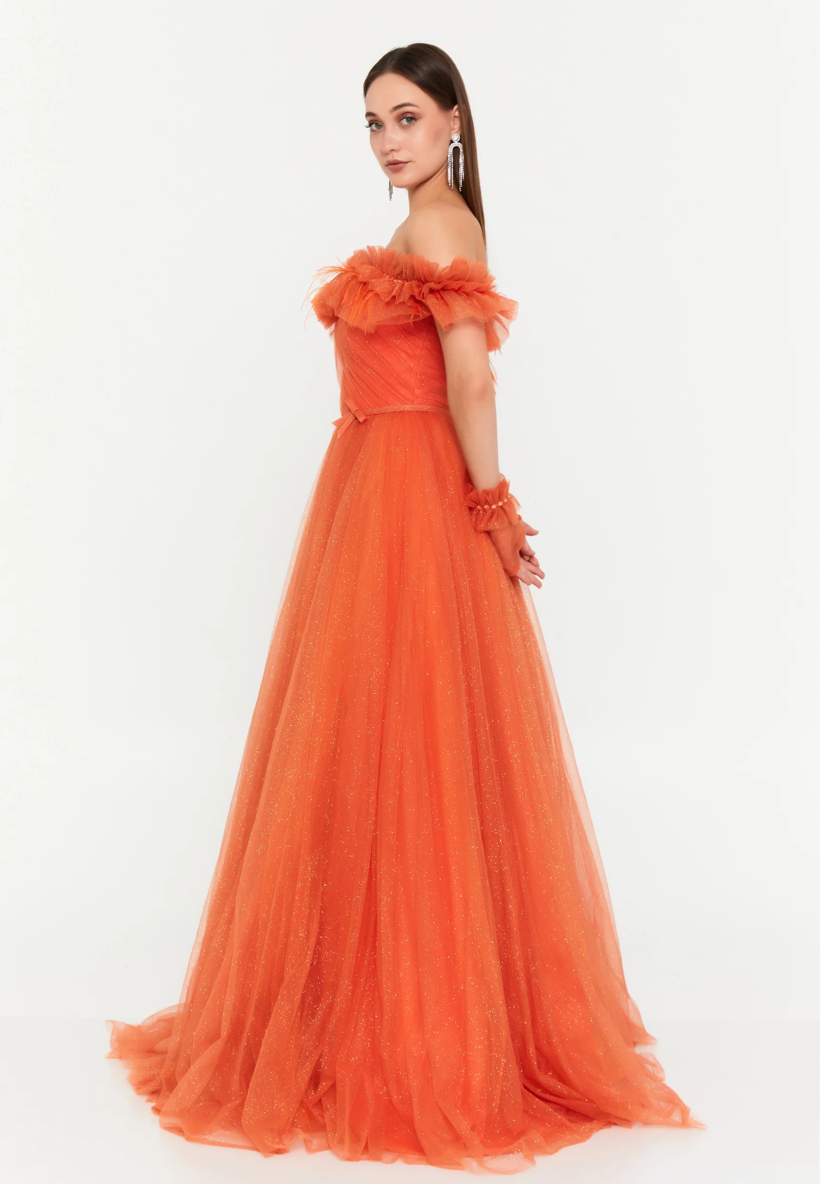 Off Shoulder Maxi Tulle Column Regular Prom Dress prl712 - Image 11