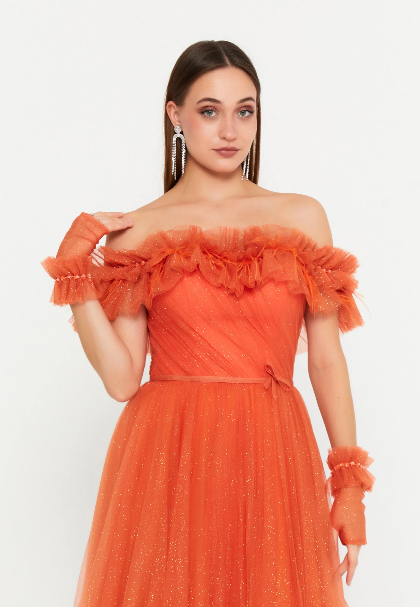 Off Shoulder Maxi Tulle Column Regular Prom Dress prl712 - Image 12