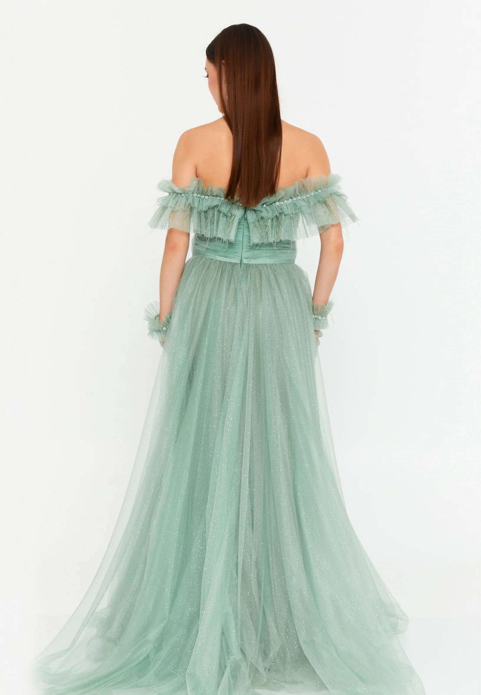 Off Shoulder Maxi Tulle Column Regular Prom Dress prl712 - Image 2