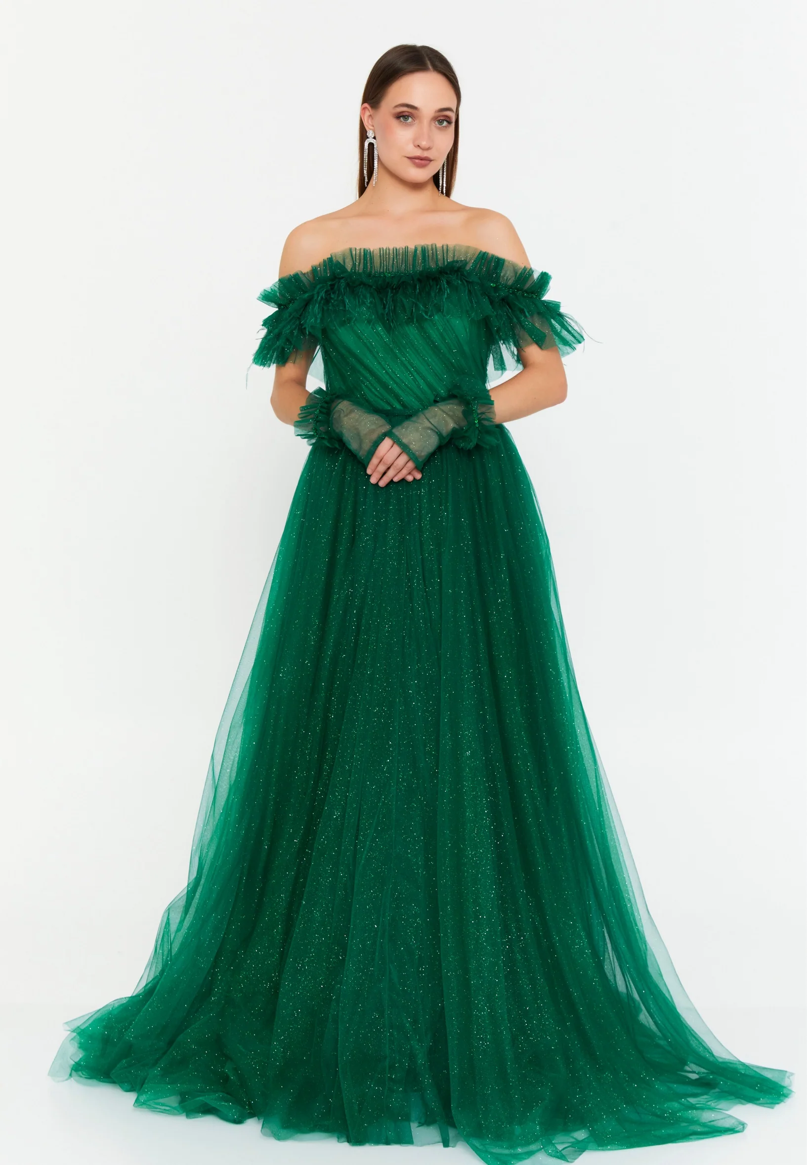 Off Shoulder Maxi Tulle Column Regular Prom Dress prl712 - Image 5