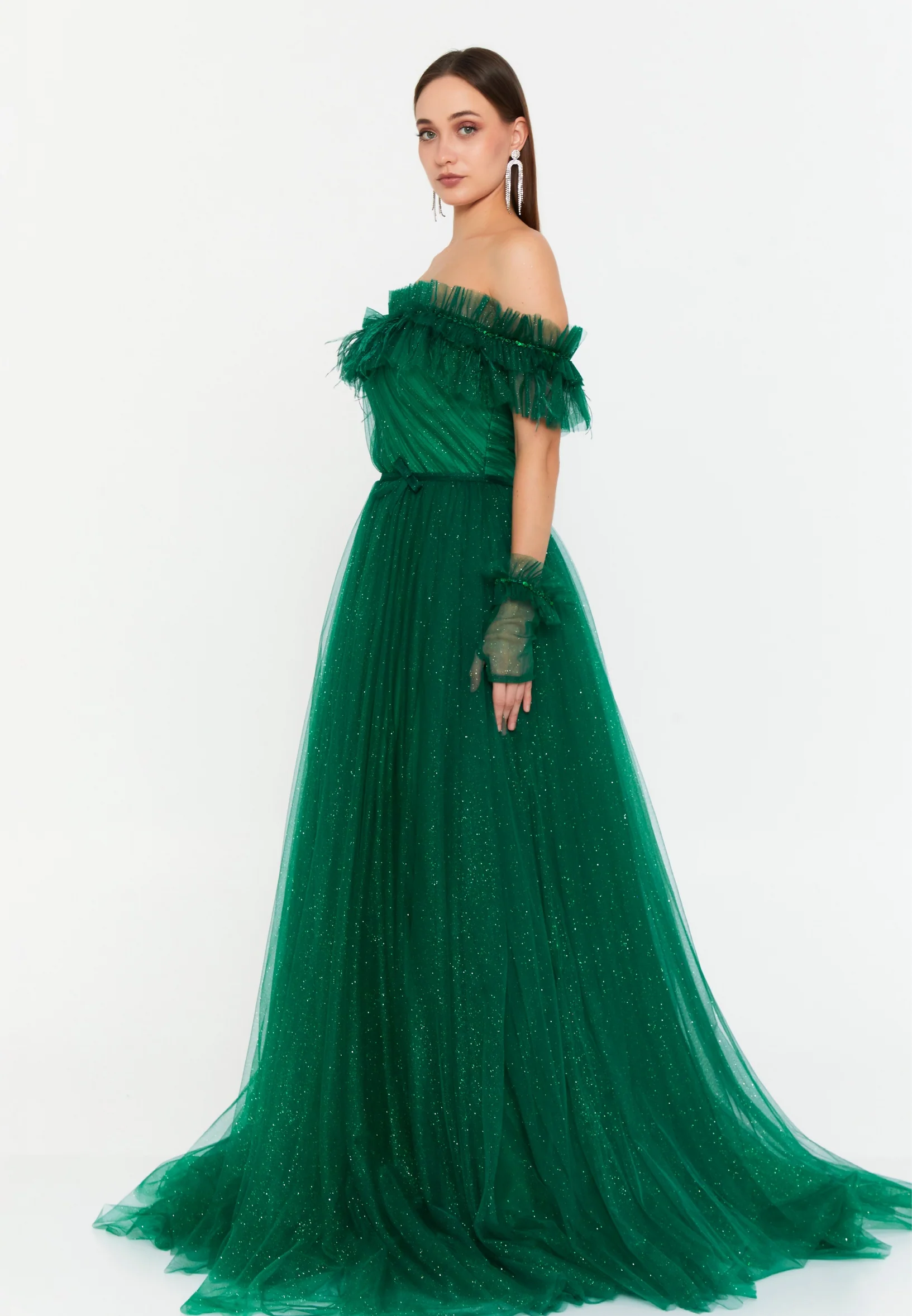 Off Shoulder Maxi Tulle Column Regular Prom Dress prl712 - Image 7