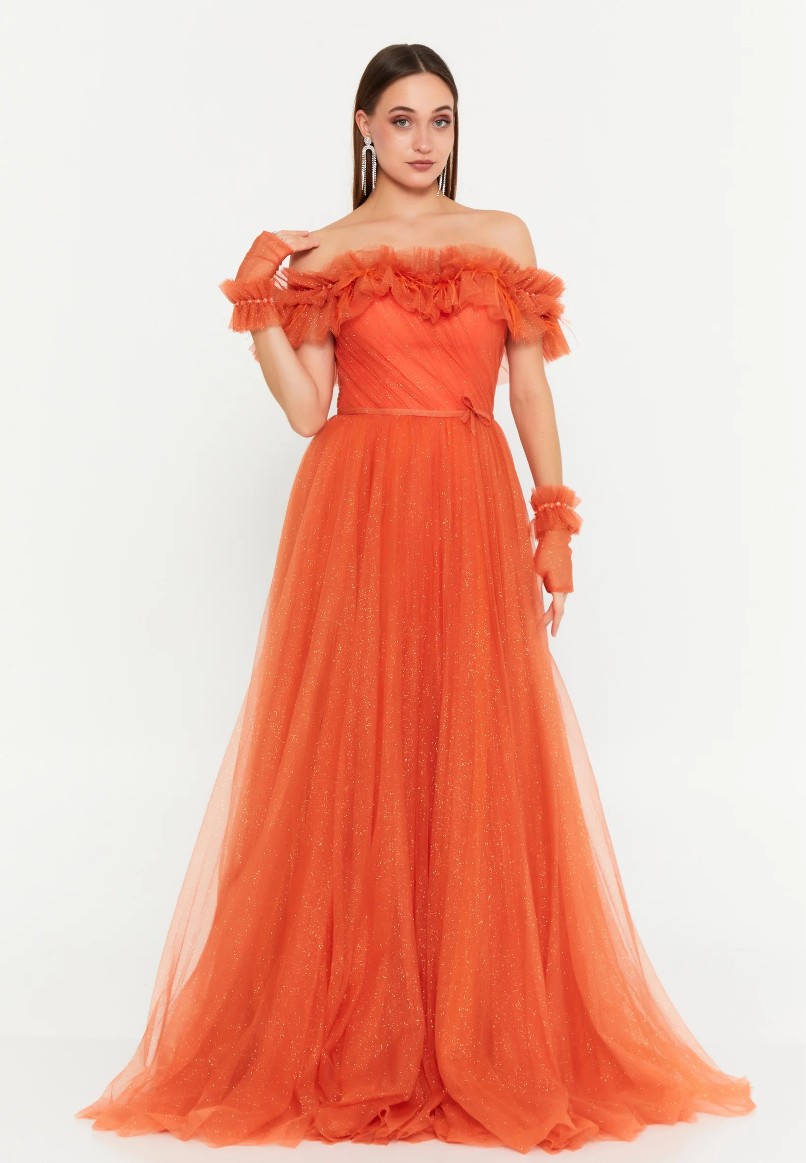Off Shoulder Maxi Tulle Column Regular Prom Dress prl712 - Image 9