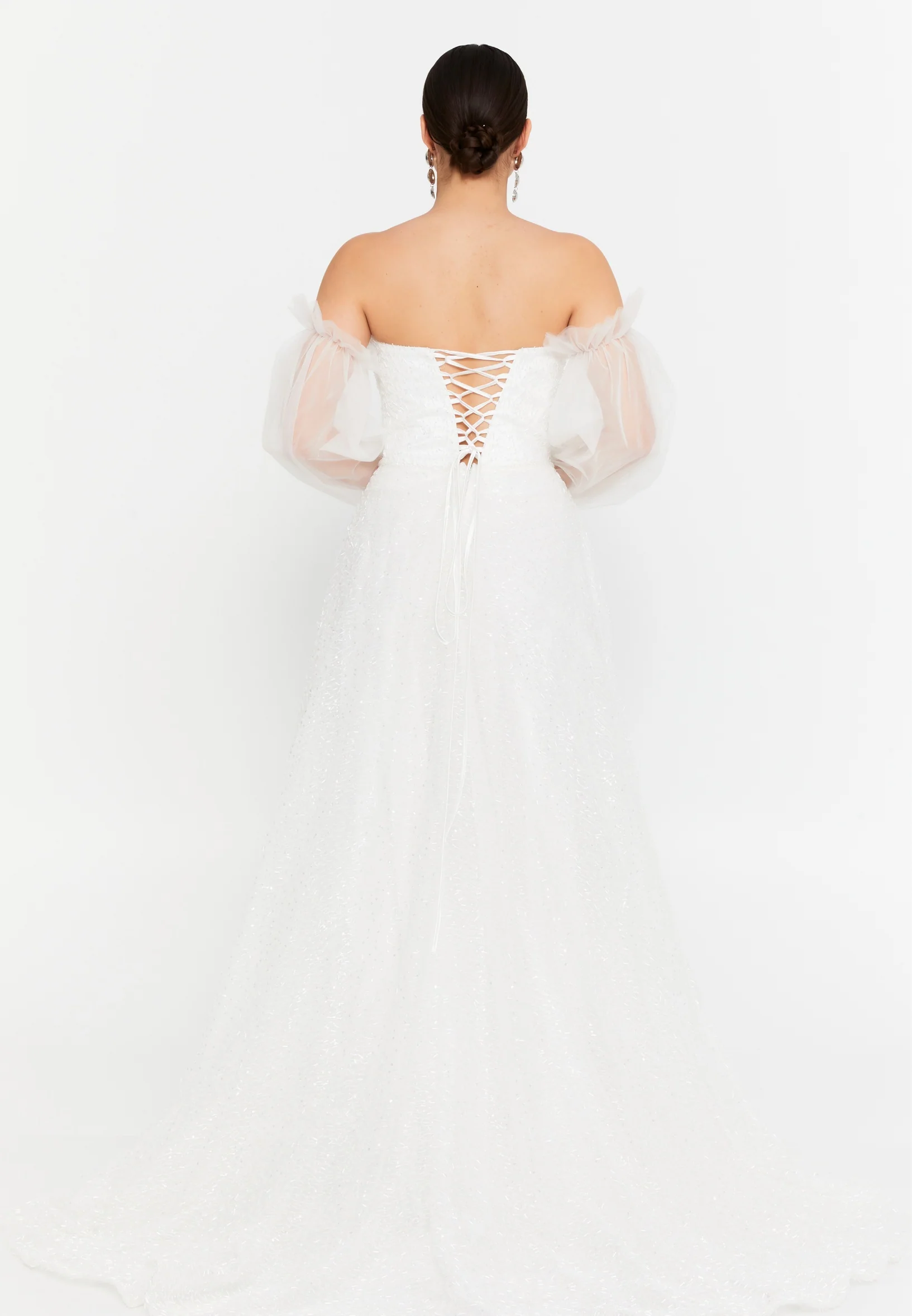 Off Shoulder Maxi Tulle Column Regular Wedding Guest Dress aln1920 - Image 6