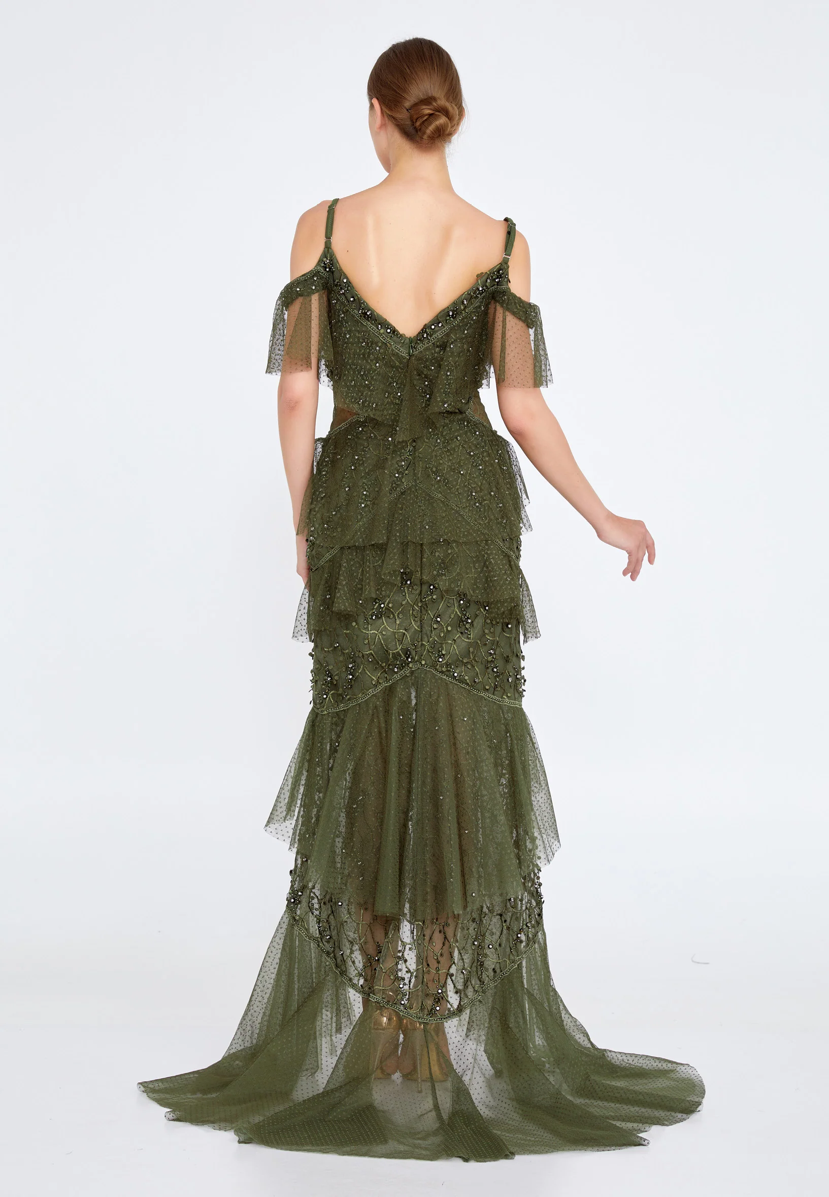 Off Shoulder Maxi Tulle Column Regular Wedding Guest Dress knz3064 - Image 6