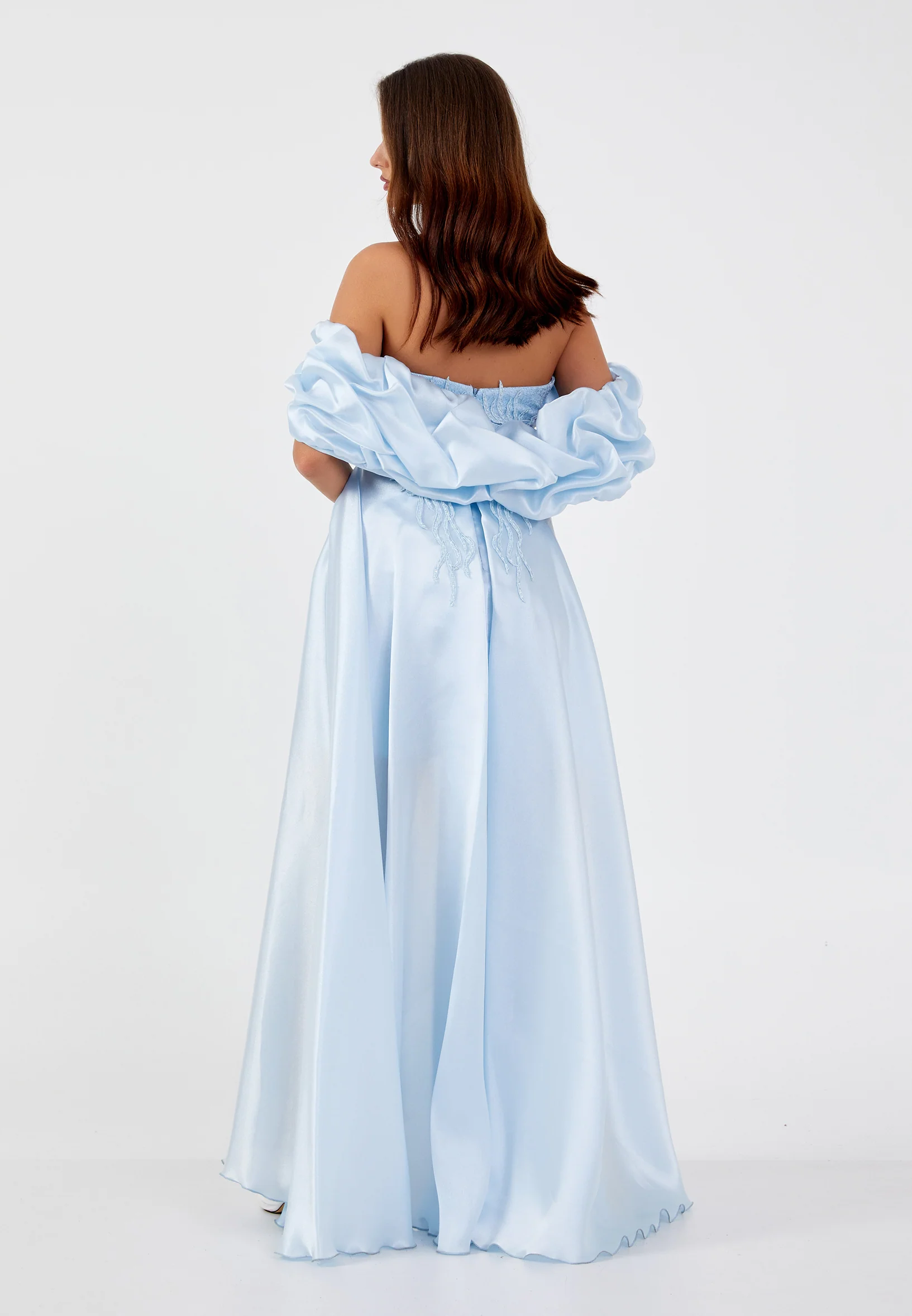 Off Shoulder Maxi Tulle Column Regular Wedding Guest Dress omn058 - Image 2