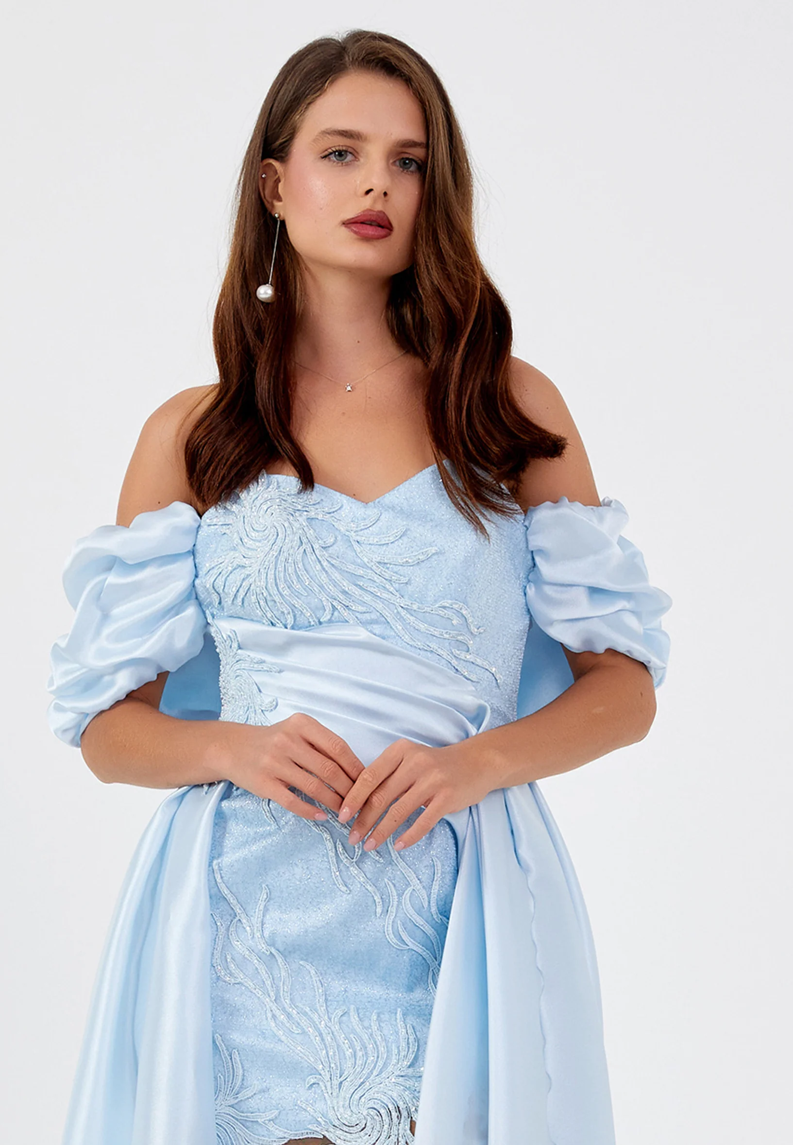 Off Shoulder Maxi Tulle Column Regular Wedding Guest Dress omn058 - Image 4