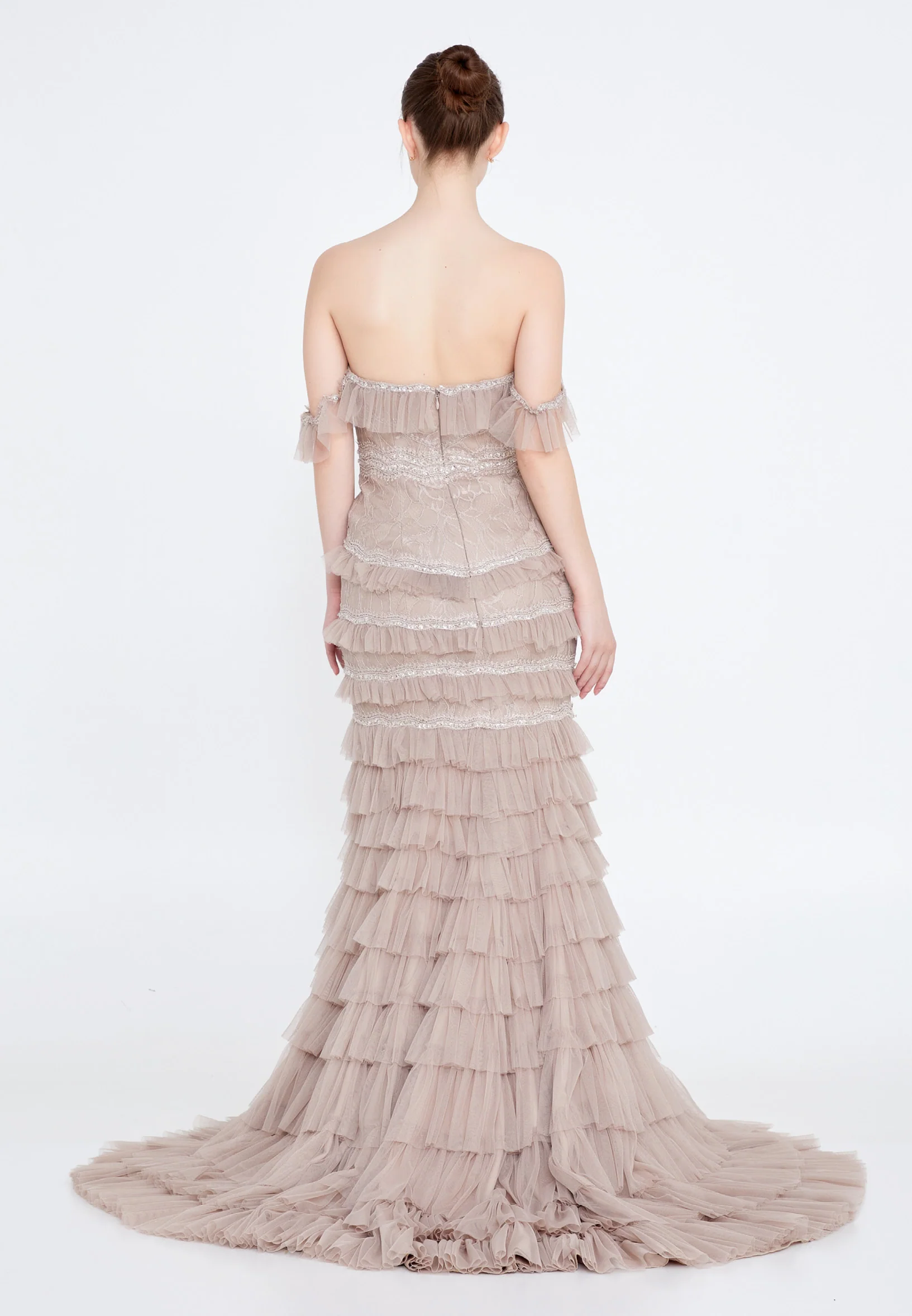 Off Shoulder Maxi Tulle Column Regular Wedding Guest Dress omn2192 - Image 6