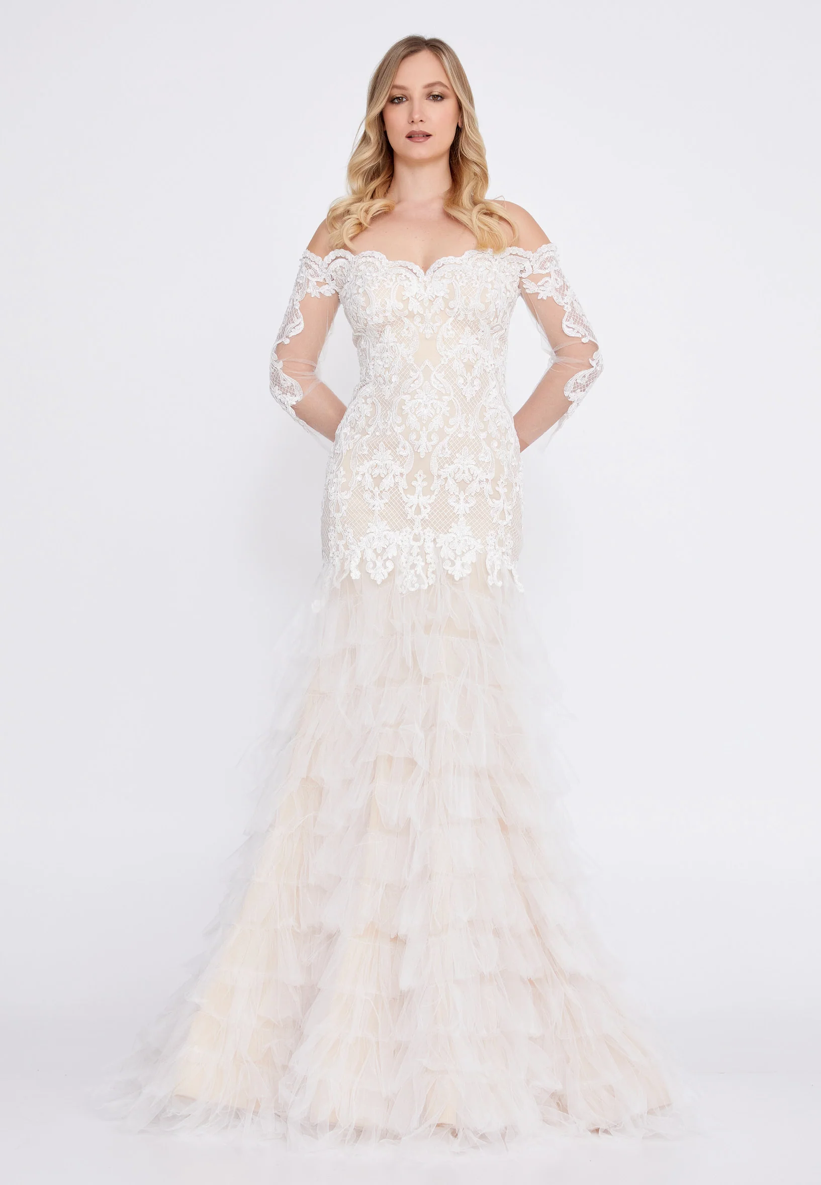 Off Shoulder Maxi Tulle Fit & Flare Regular Prom Dress omn2249 - Image 17