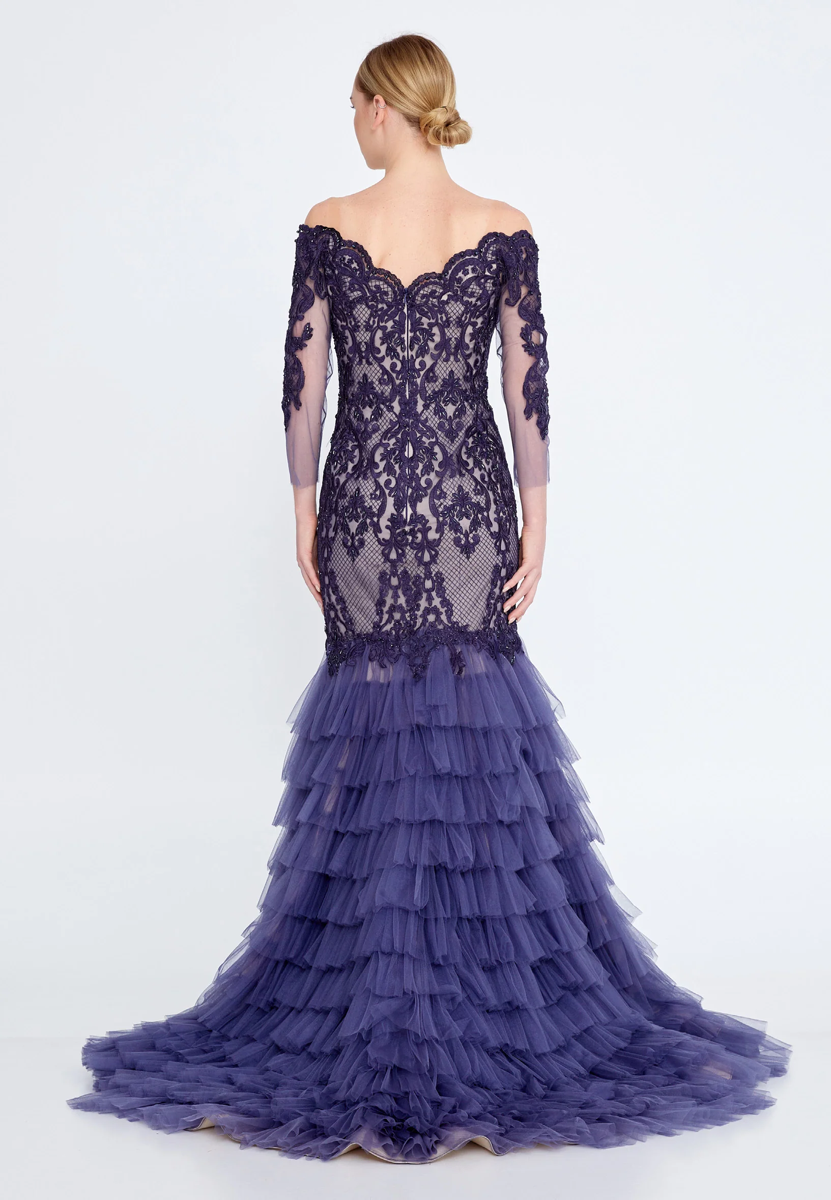 Off Shoulder Maxi Tulle Fit & Flare Regular Prom Dress omn2249 - Image 54