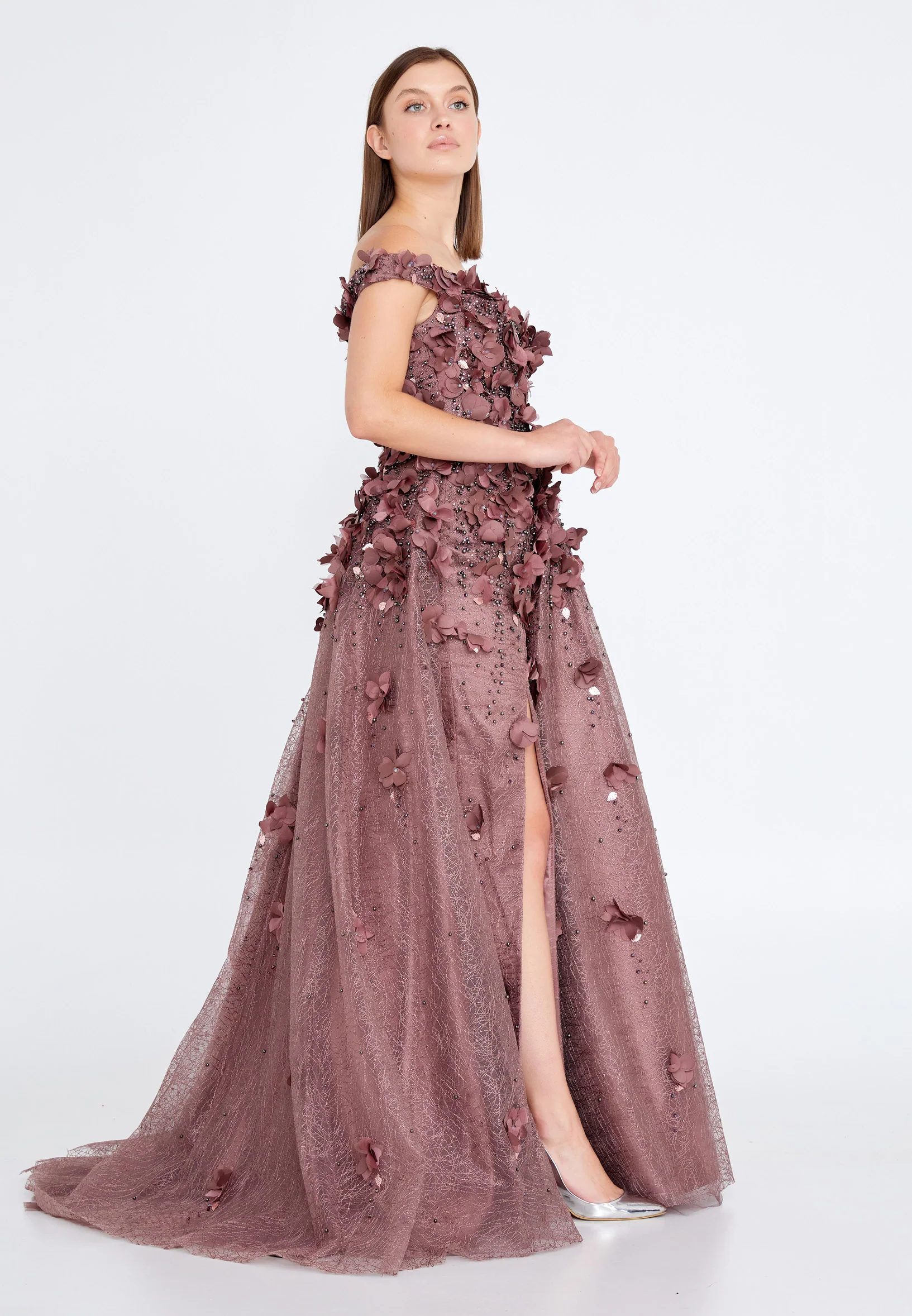 Off Shoulder Maxi Tulle Gown Regular Prom Dress knz3025 - Image 11