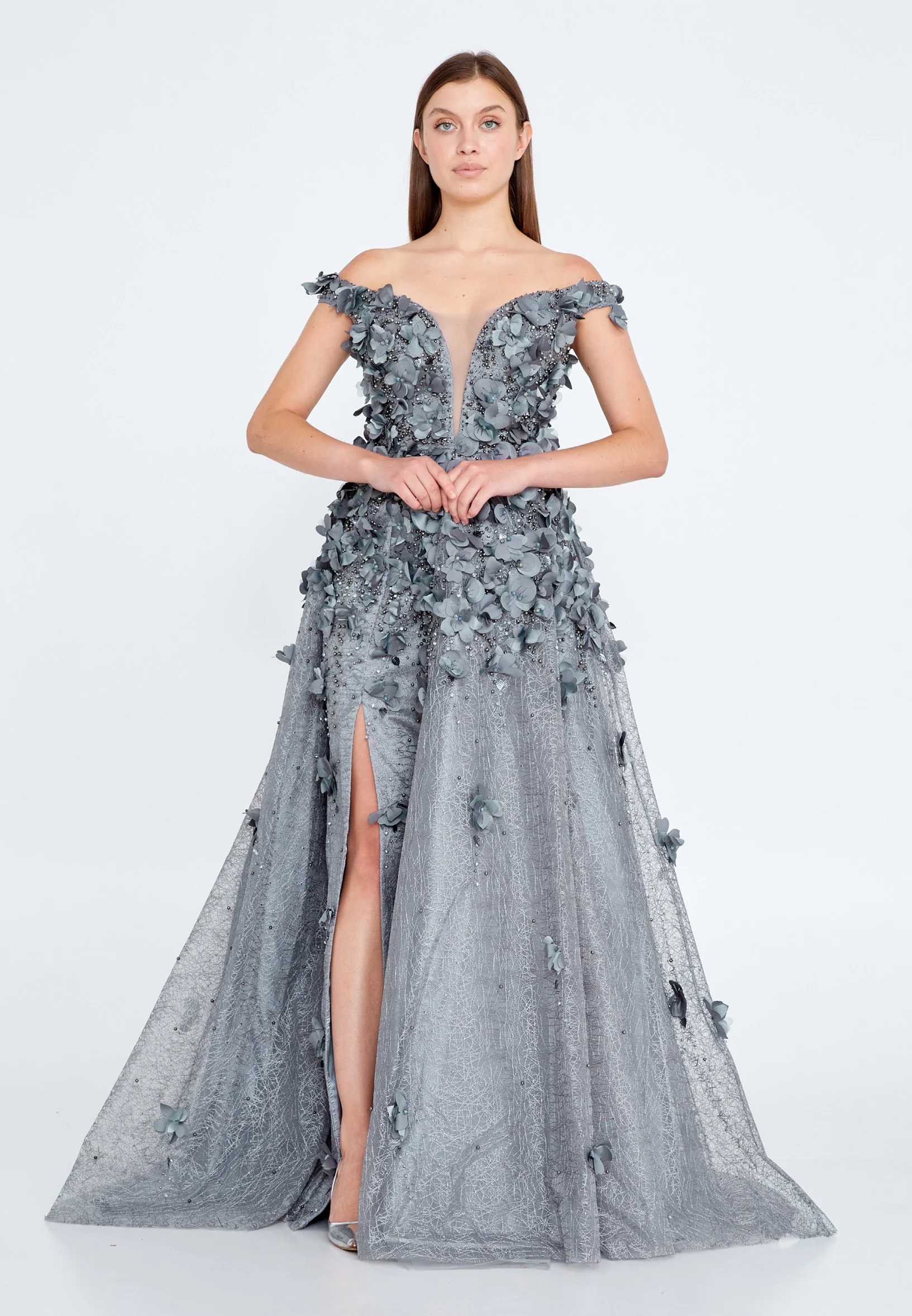 Off Shoulder Maxi Tulle Gown Regular Prom Dress knz3025 - Image 5