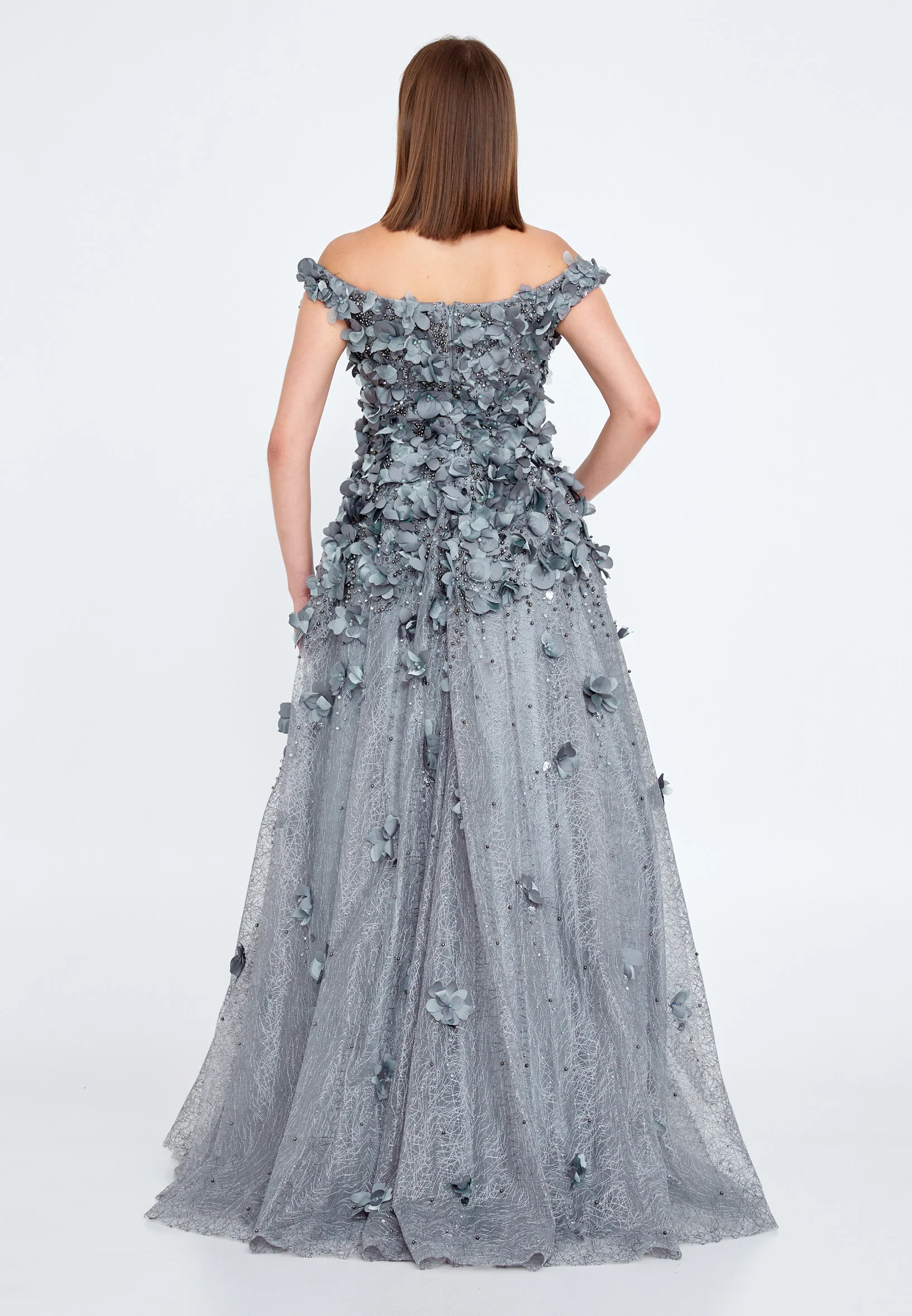 Off Shoulder Maxi Tulle Gown Regular Prom Dress knz3025 - Image 6
