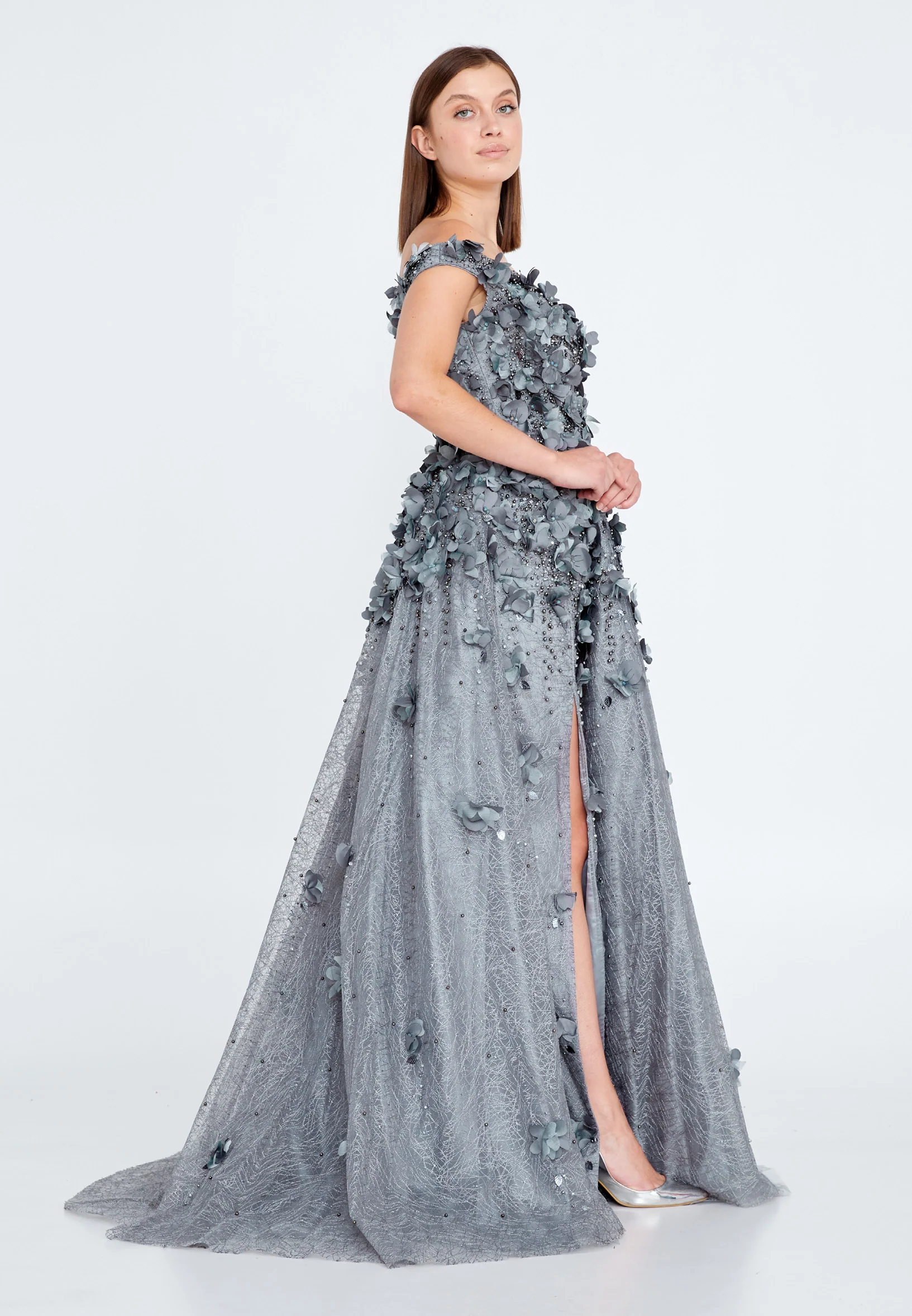Off Shoulder Maxi Tulle Gown Regular Prom Dress knz3025 - Image 7